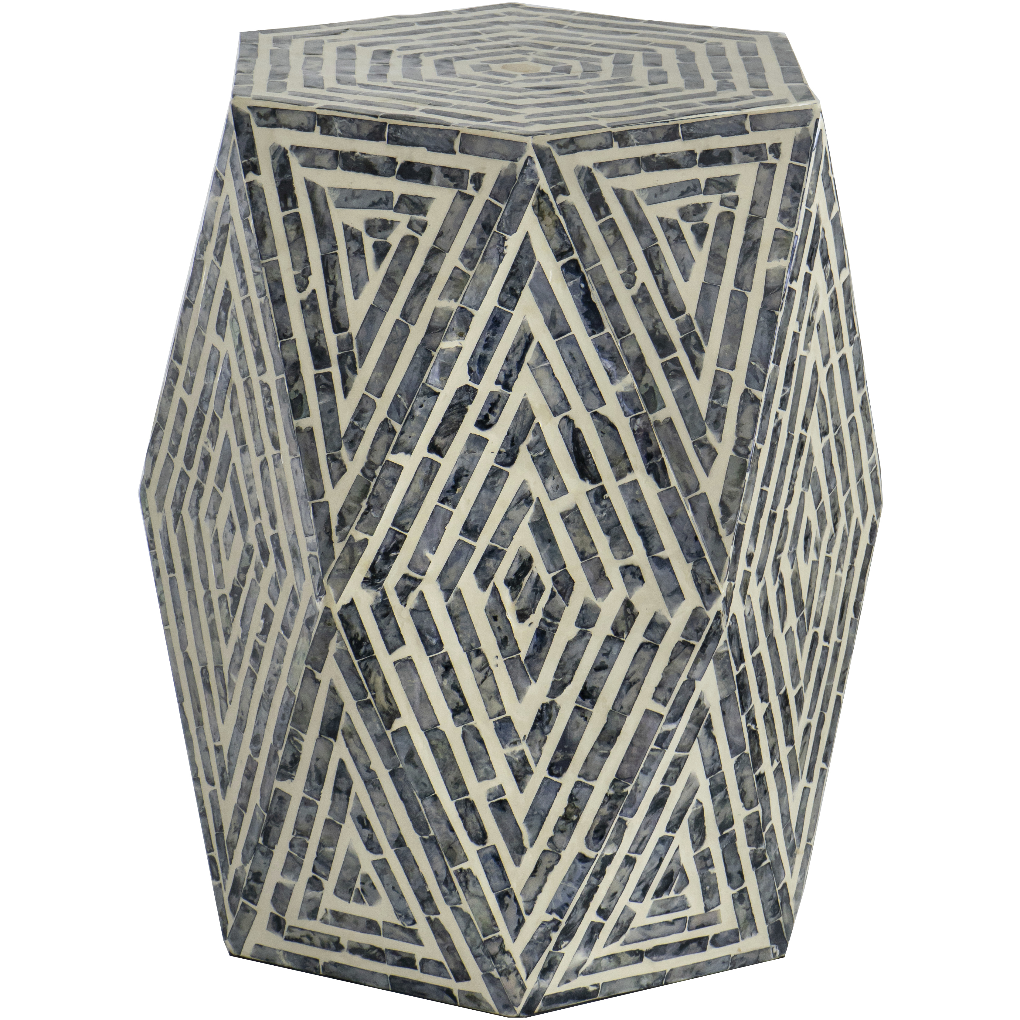 Hexagon 18.1 inch Black and White Stool, Hexagon