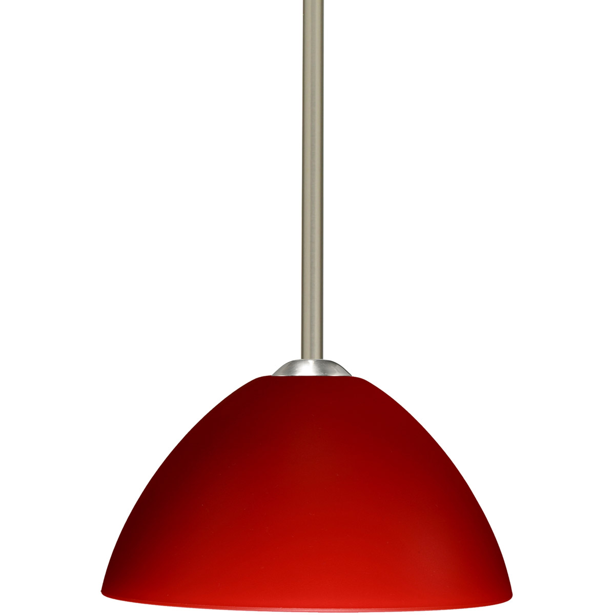 Tessa LED Satin Nickel Stem Pendant Ceiling Light in Red Matte Glass