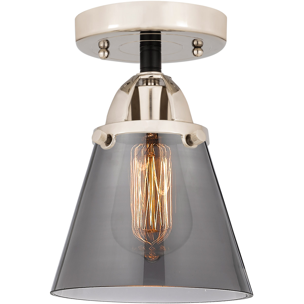 Nouveau 2 Small Cone LED 6.25 inch Black Polished Nickel Semi-Flush Mount Ceiling Light in Plated Smoke Glass