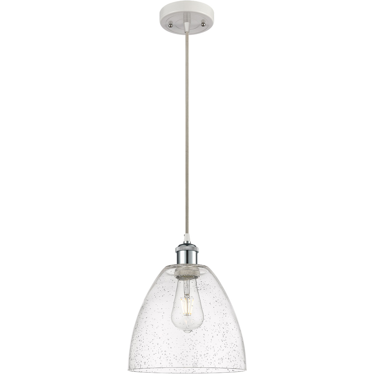 Ballston Dome LED 9 inch White and Polished Chrome Mini Pendant Ceiling Light in Seedy Glass