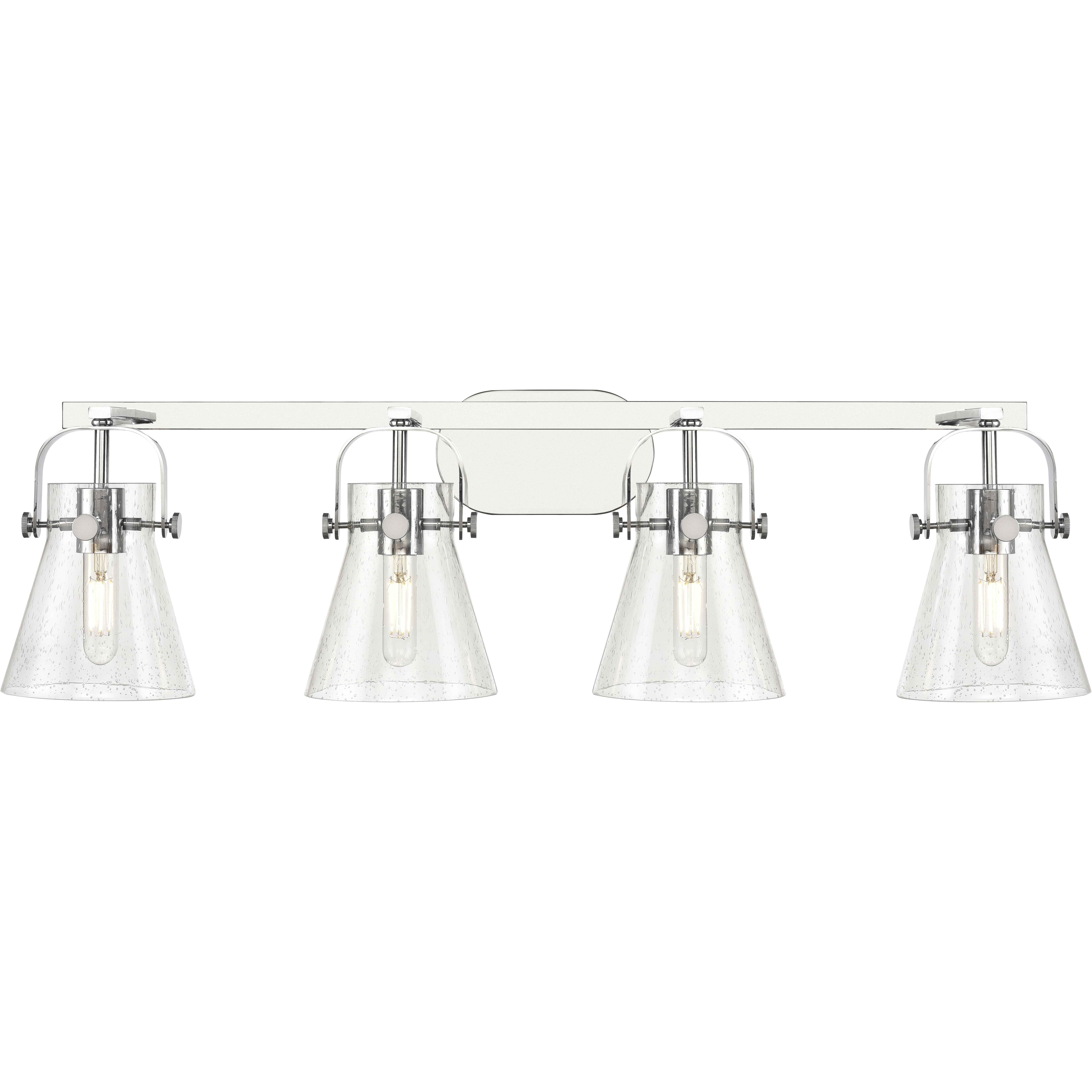 Pilaster II Cone 4 Light 36.5 inch Polished Chrome Bath Vanity Light Wall Light in Seedy Glass