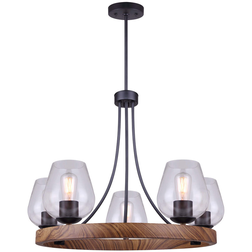 Artie 5 Light 27 inch Black/Wood Chandelier Ceiling Light