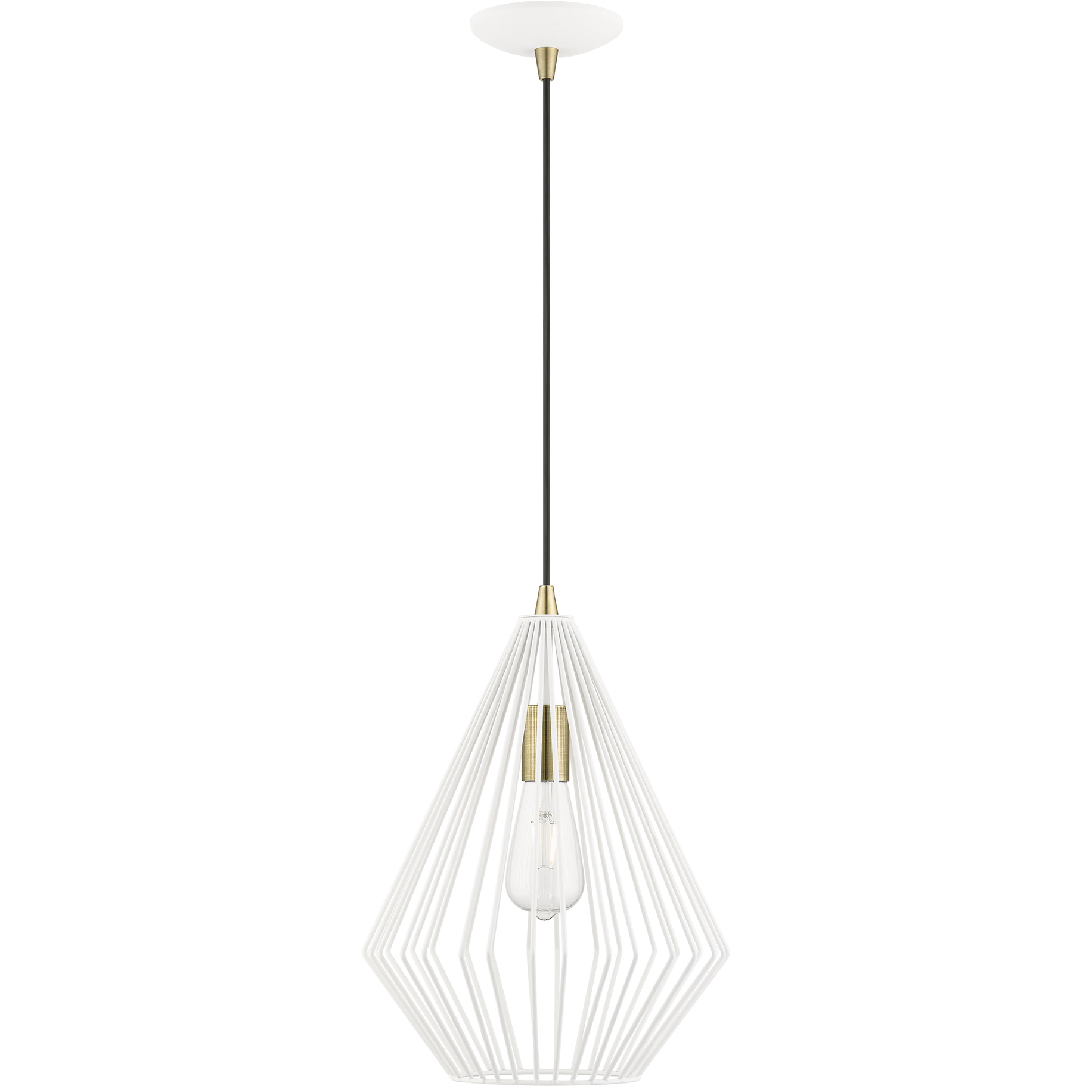 Linz 1 Light 11.5 inch Textured White with Antique Brass Accents Pendant Ceiling Light