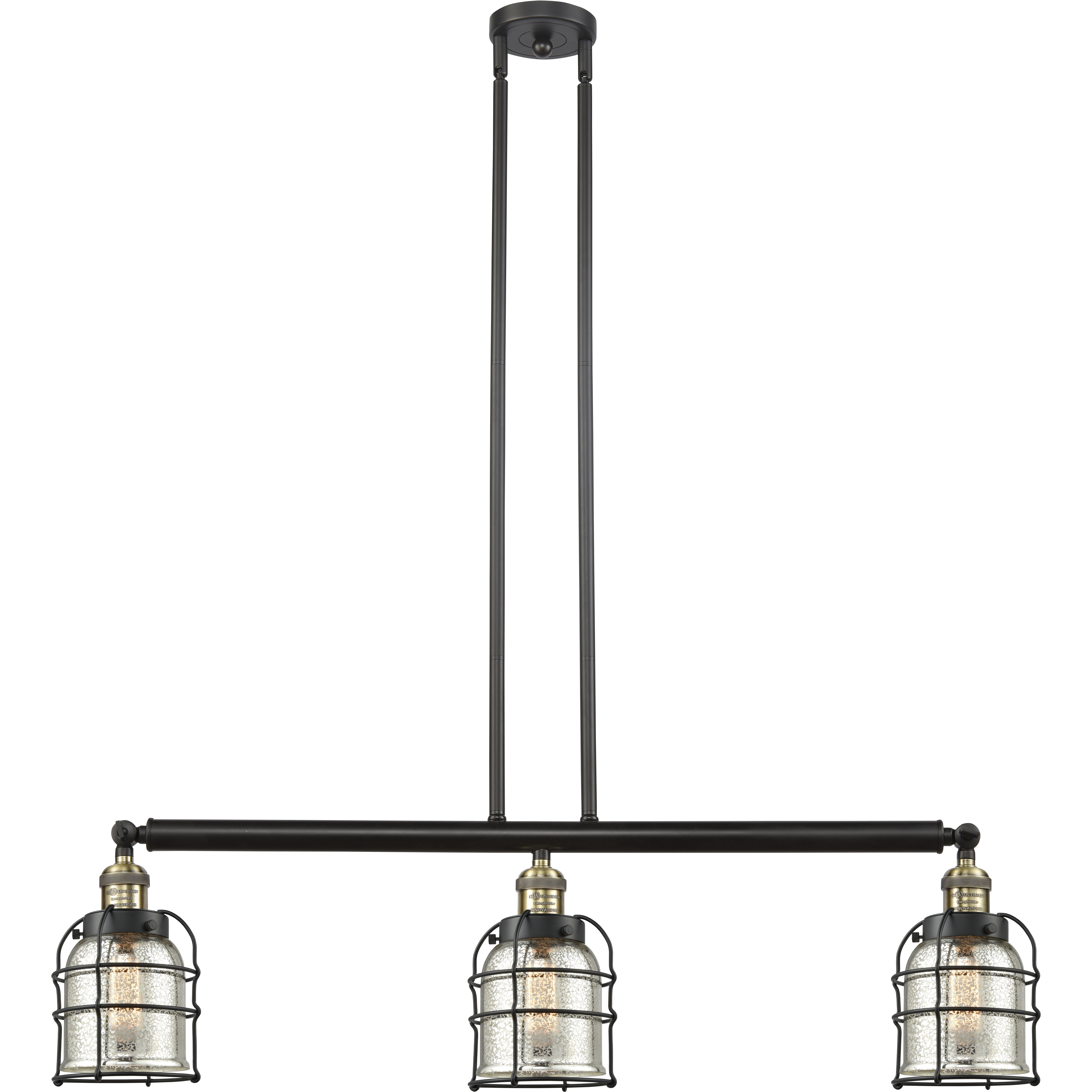Franklin Restoration Small Bell Cage LED 38.5 inch Black Antique Brass Island Light Ceiling Light in Silver Plated Mercury Glass, Franklin Restoration