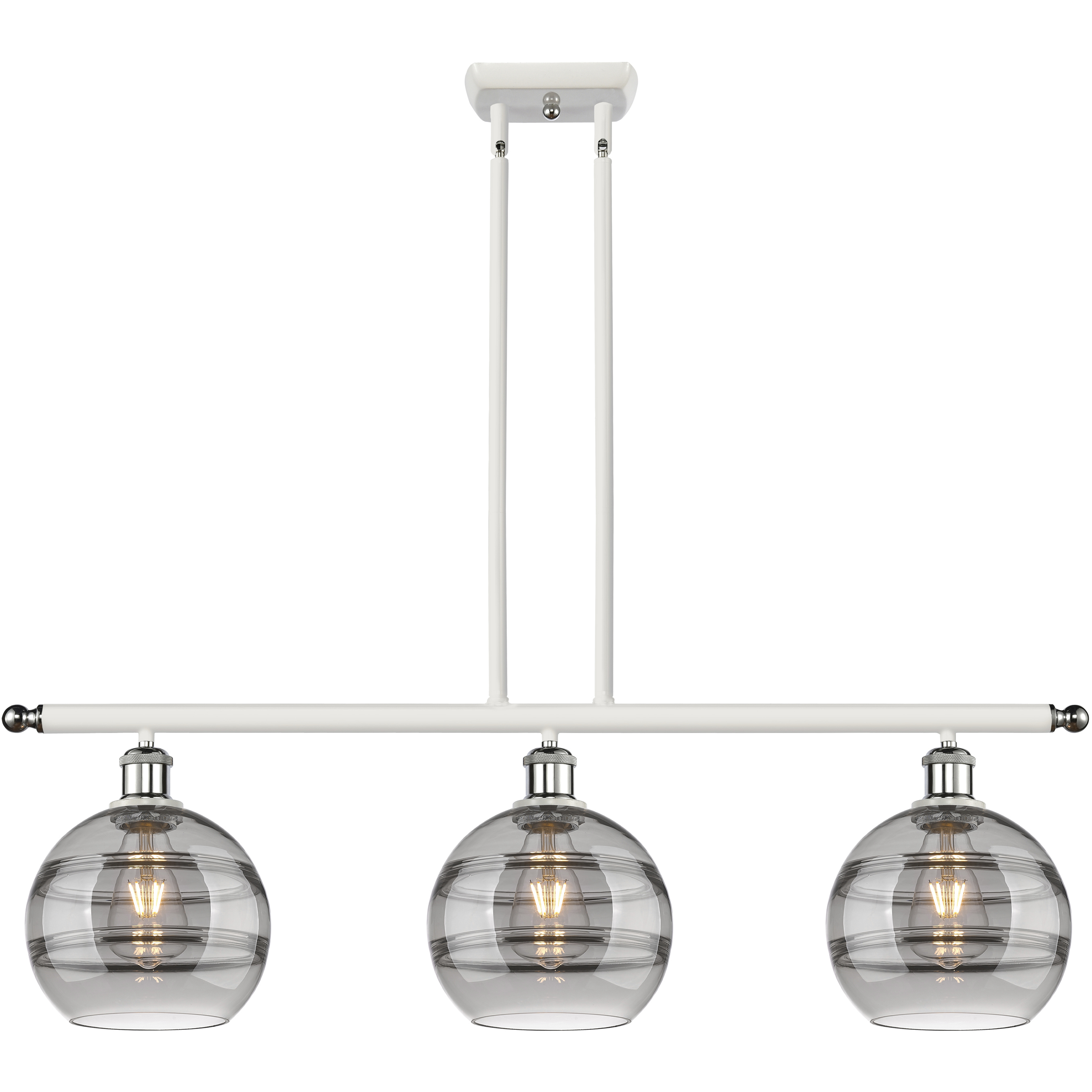 Ballston Rochester 3 Light 36 inch White Polished Chrome Stem Hung Island Light Ceiling Light