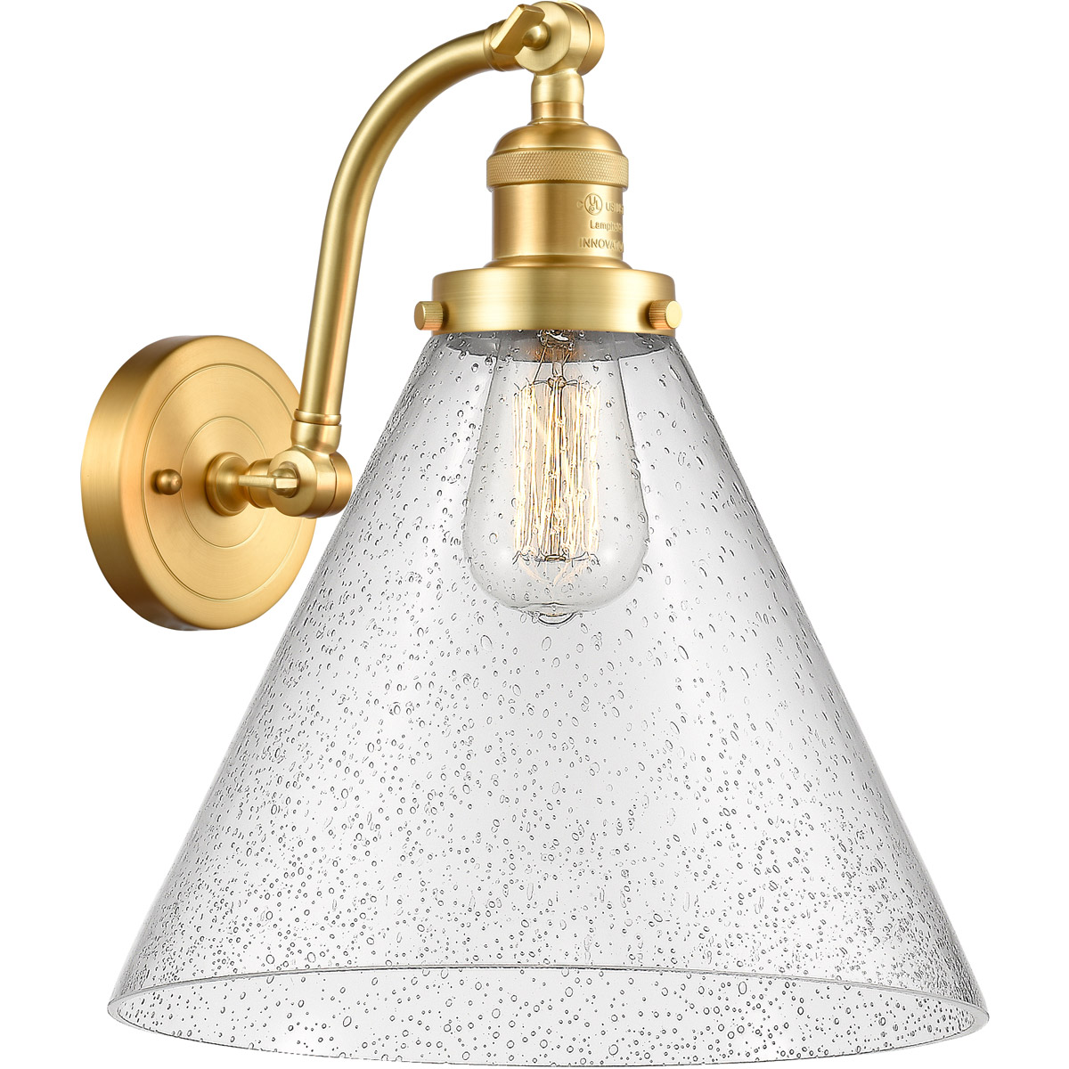 Franklin Restoration X-Large Cone 1 Light 12 inch Satin Gold Sconce Wall Light in Seedy Glass, Franklin Restoration