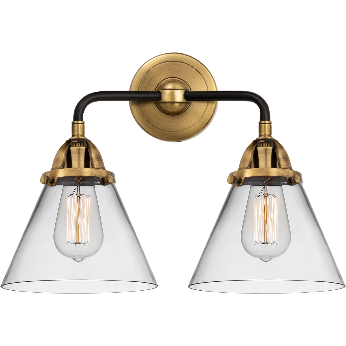 Nouveau 2 Large Cone LED 15.75 inch Black Antique Brass Bath Vanity Light Wall Light in Clear Glass