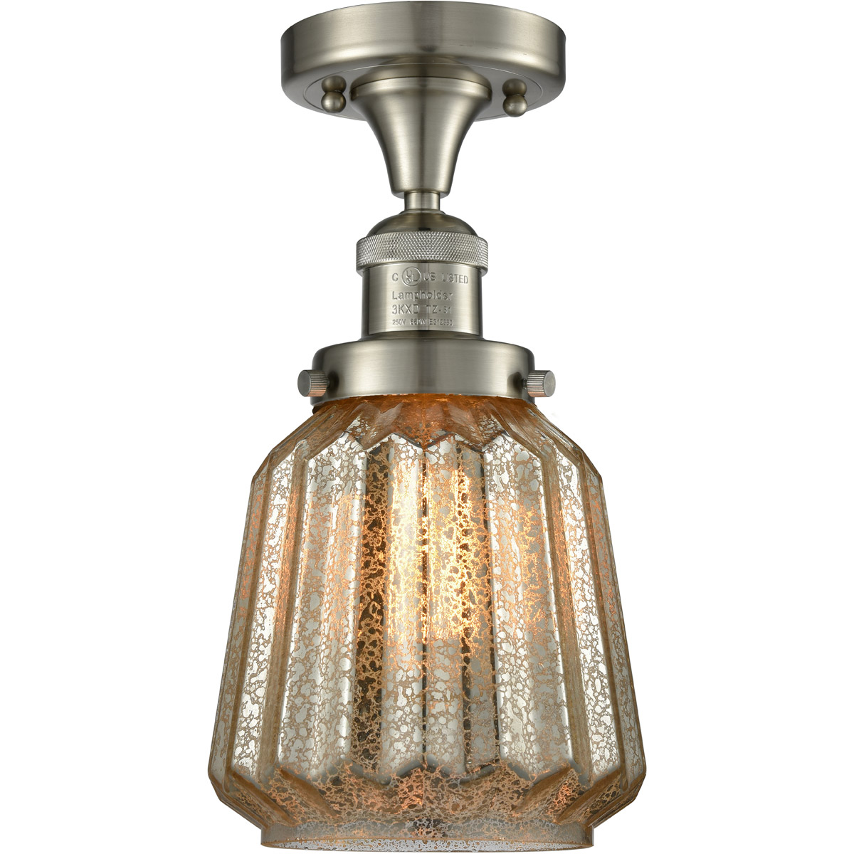 Franklin Restoration Chatham 1 Light 6 inch Brushed Satin Nickel Semi-Flush Mount Ceiling Light in Mercury Glass, Franklin Restoration