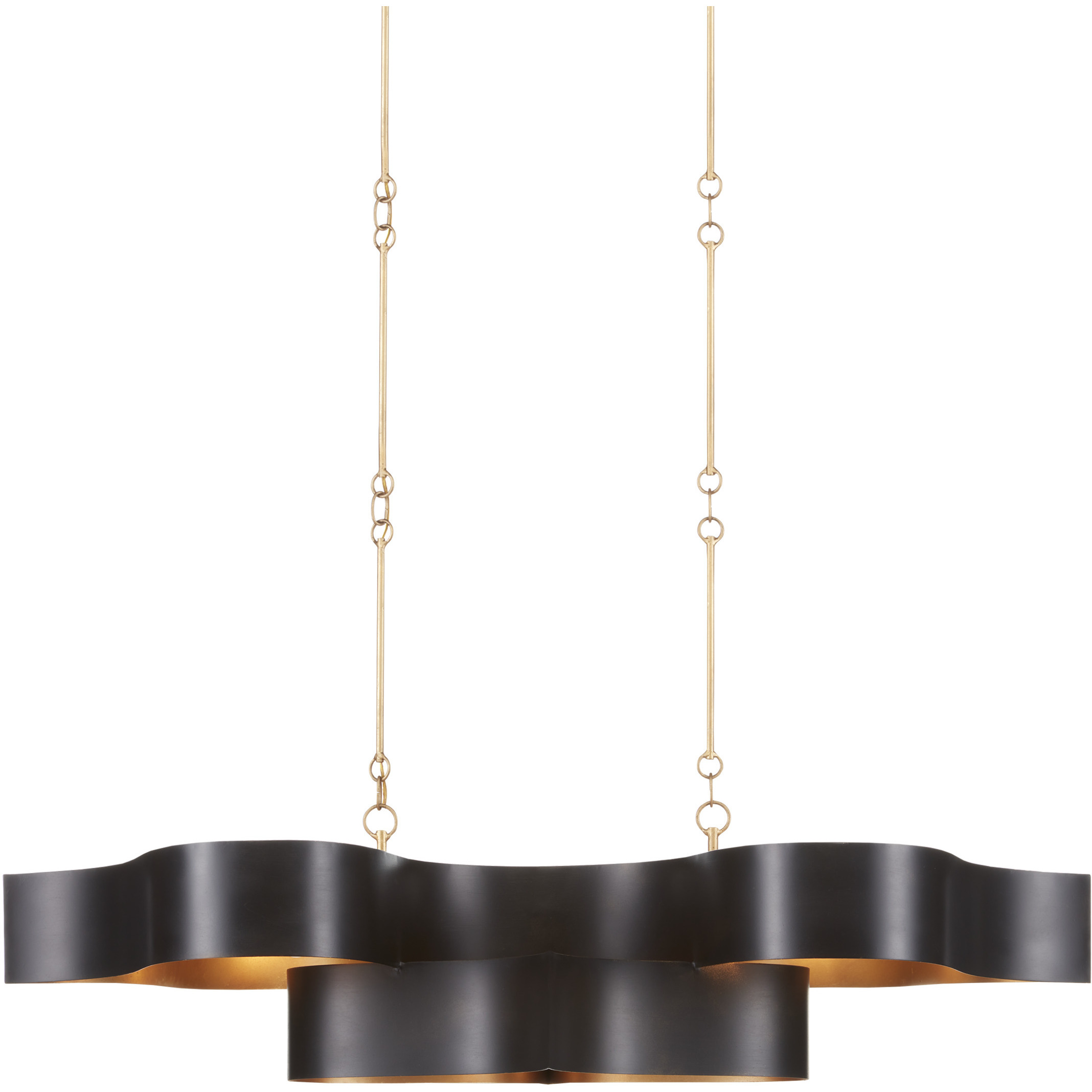 Grand Lotus 6 Light 50.5 inch Satin Black and Contemporary Gold Leaf Chandelier Ceiling Light