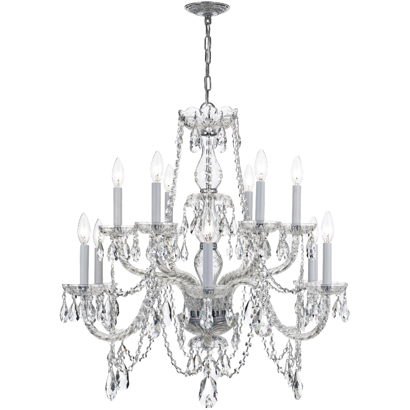 Traditional Crystal 12 Light 31 inch Polished Chrome Chandelier Ceiling Light in Clear Italian