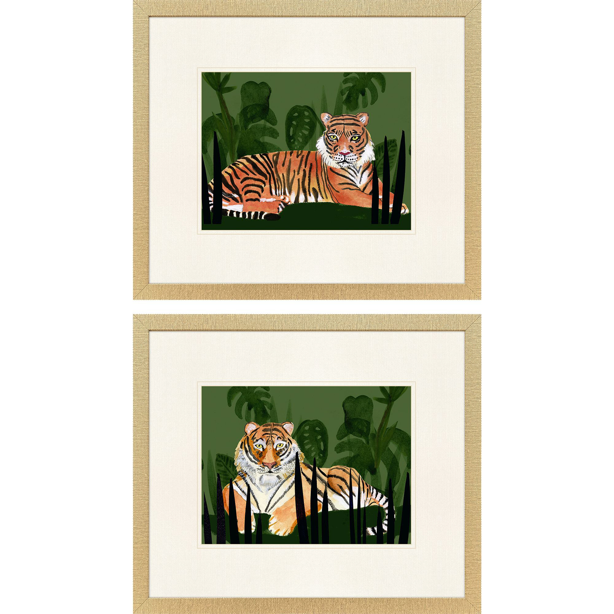 Tiger Tiger Green and Orange and White Framed Art, Propac