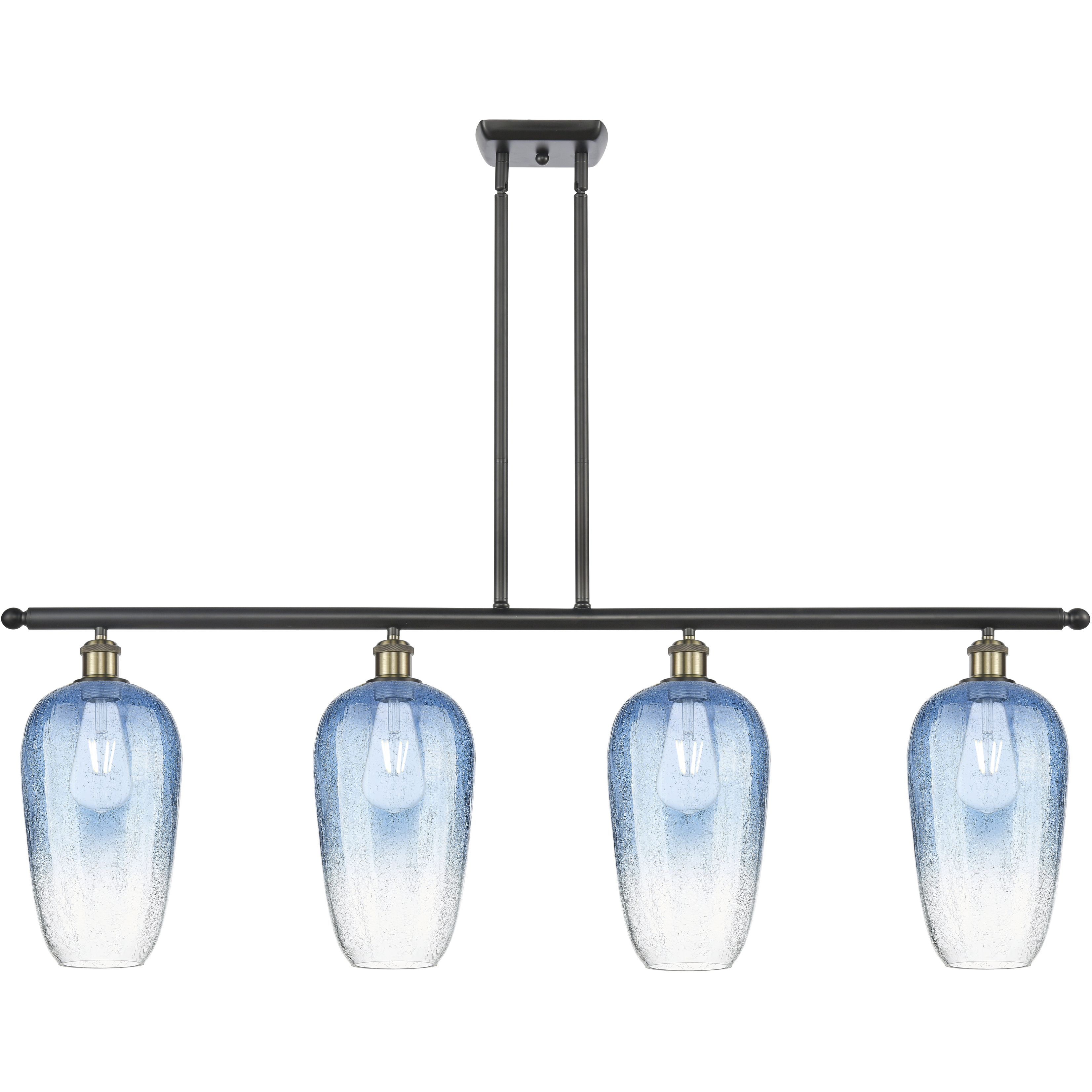 Ballston Brookhaven Flute Island Light Ceiling Light in Black Antique Brass, Sapphire Blue Glass
