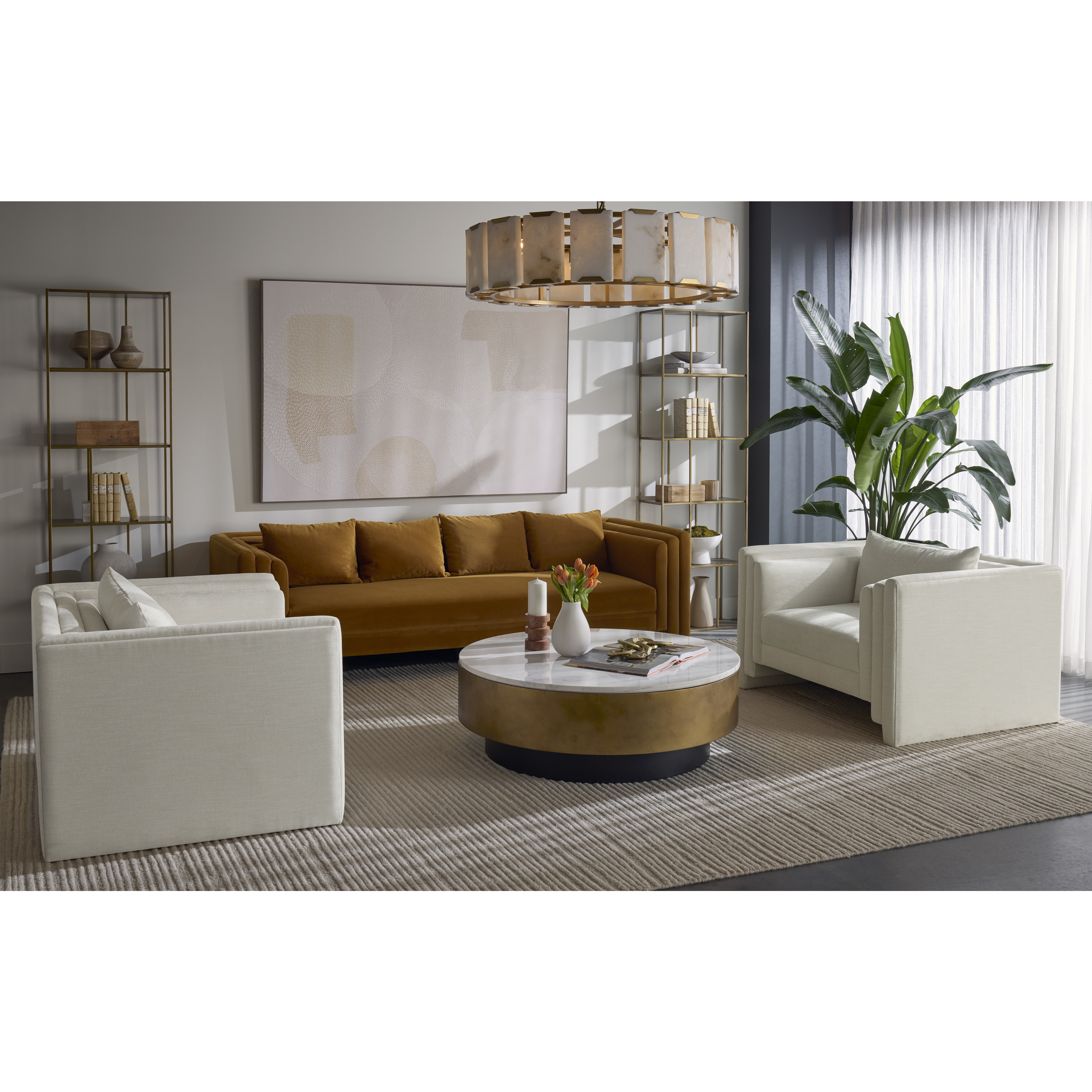 Rovira 9 Light Cream / Brushed Gold Chandelier Ceiling Light