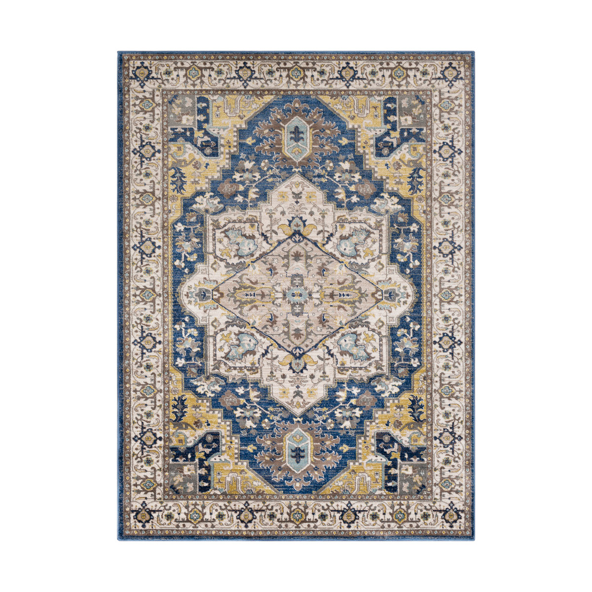 Macduff 87 X 63 inch Navy/Charcoal/Butter/Ivory/Camel/Sky Blue/White Rugs, Rectangle