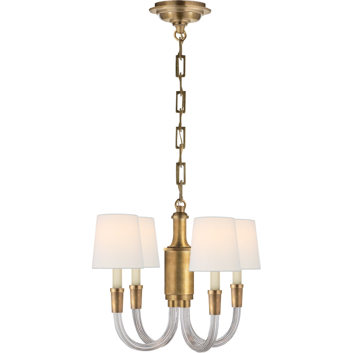 Thomas O'Brien VIVIAN 4 Light 18.5 inch Crystal with Brass Mini Chandelier Ceiling Light in Hand-Rubbed Antique Brass, Linen