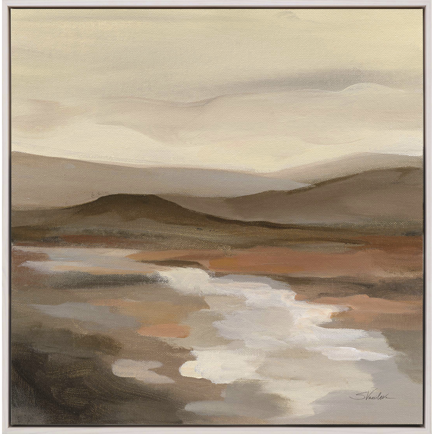 Cinnamon Riverbank Brown and Beige and Rust and White Canvas