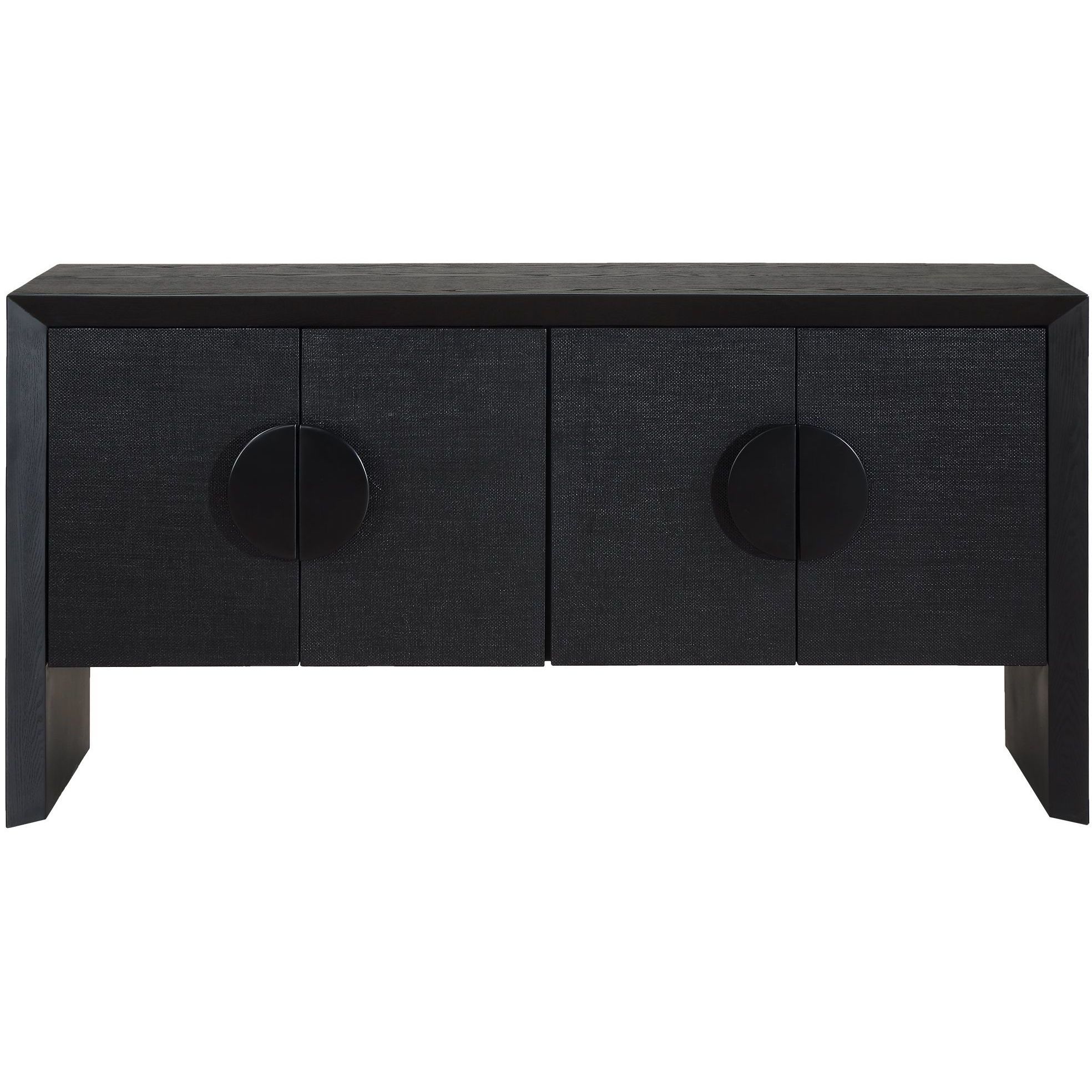 Williams Black and Textured Black Grasscloth 4 Door Cabinet