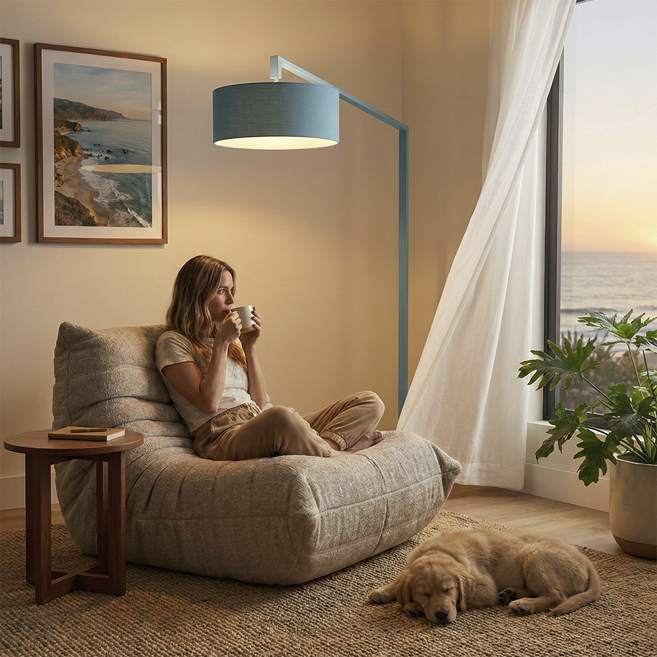 Stretch 75 inch 9 watt Turquoise Arc Floor Lamp Portable Light in Turquoise Linen