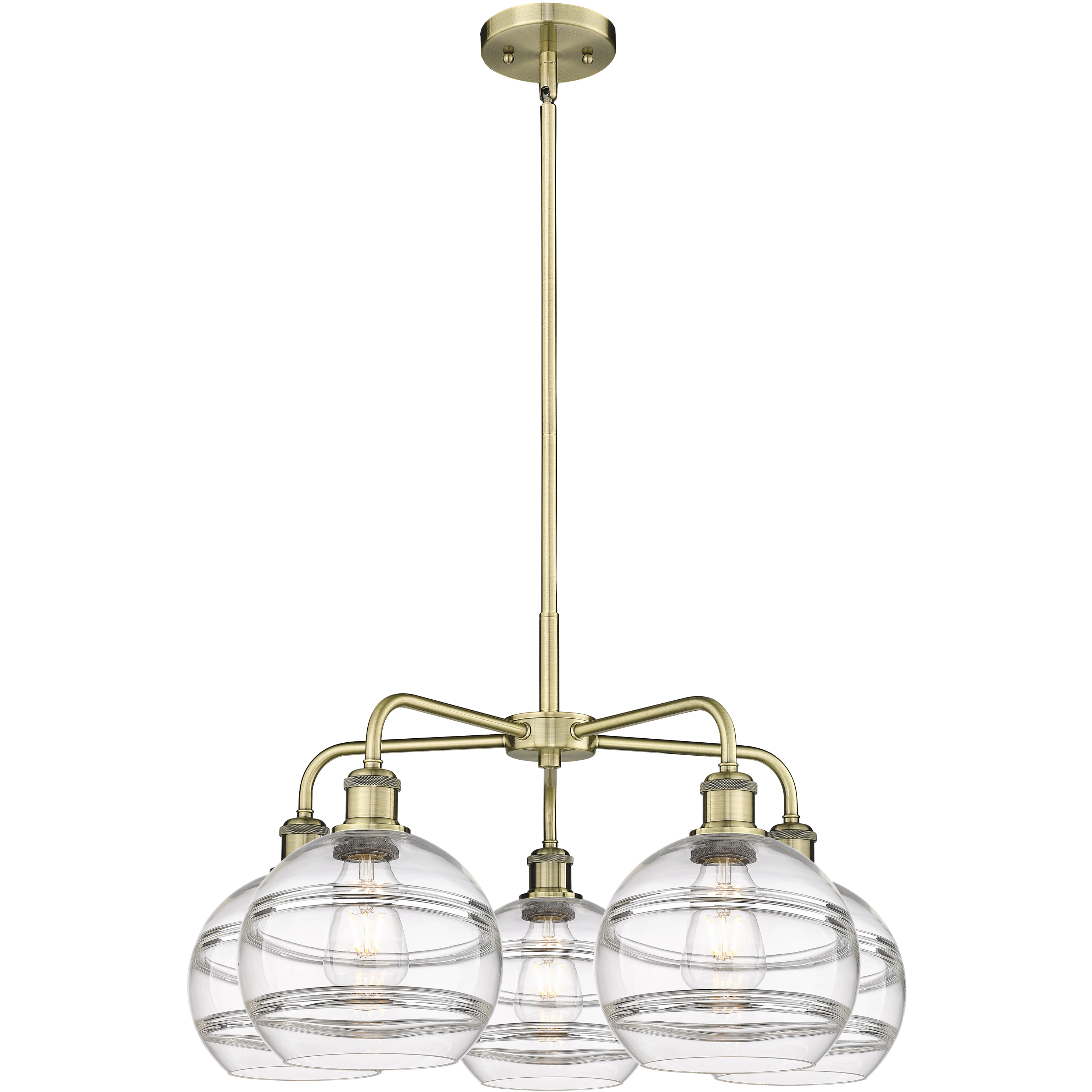 Ballston Rochester 5 Light 26 inch Antique Brass Stem Hung Chandelier Ceiling Light in Clear Glass