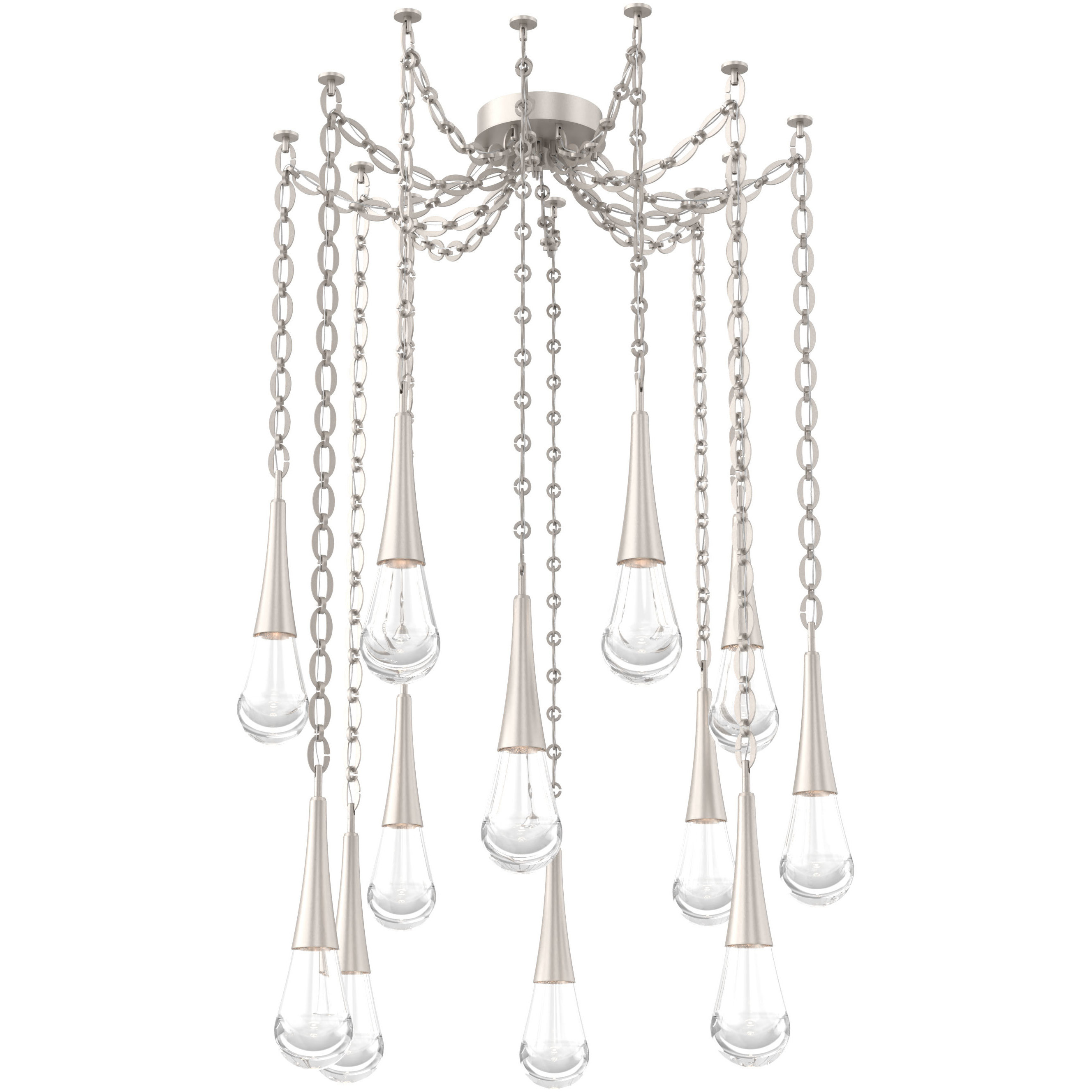 Raindrop LED 13.6 inch Beige Silver Swag Multi-Pendant Ceiling Light in 2700K LED, Oval Chain