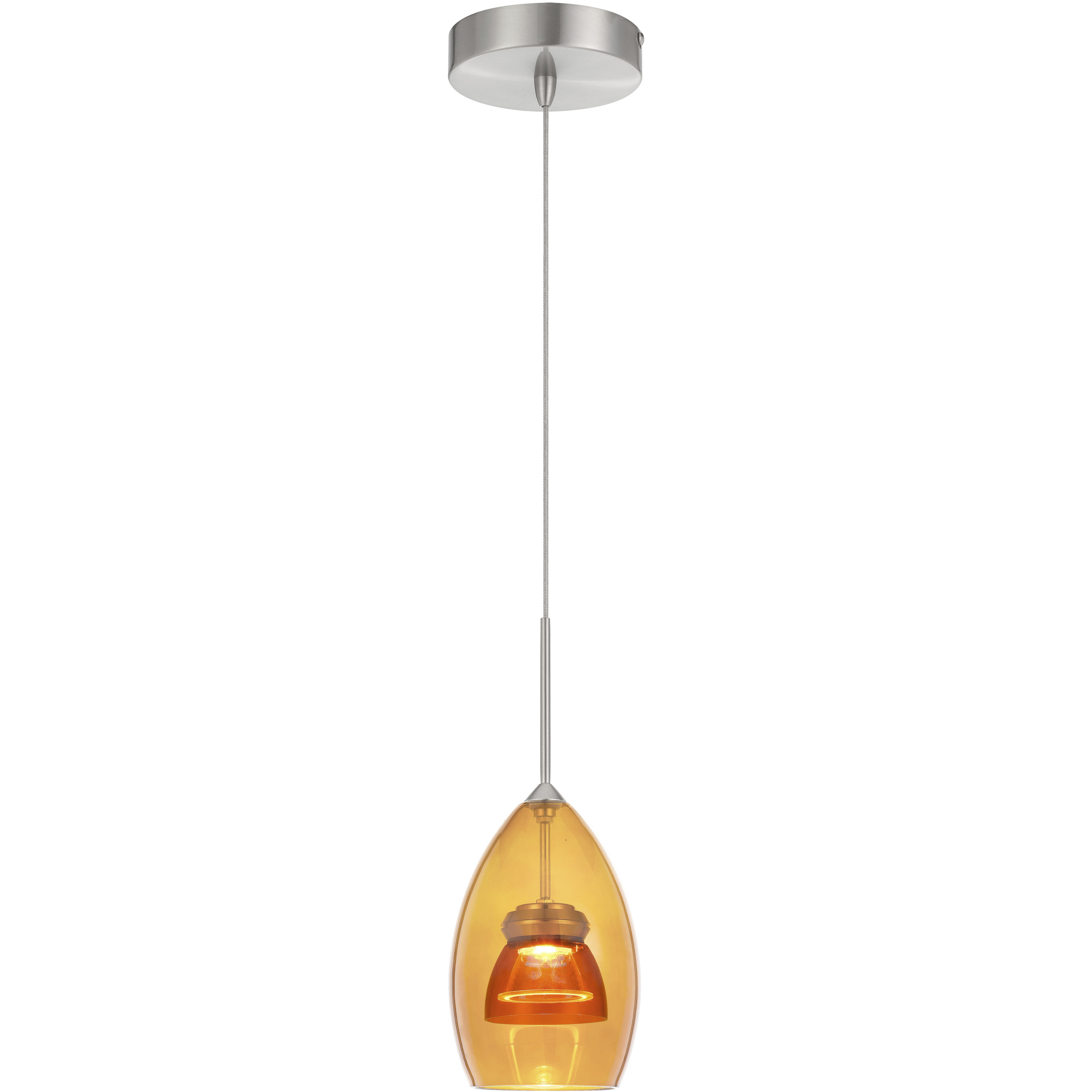 Double Glass LED 4.25 inch Amber/Yellow Mini Pendant Ceiling Light in Amber Glass