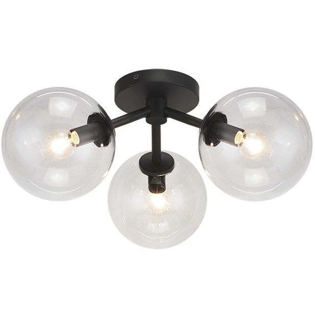 Novo 3 Light 17.88 inch Black Flush Mount Ceiling Light in Black and Clear