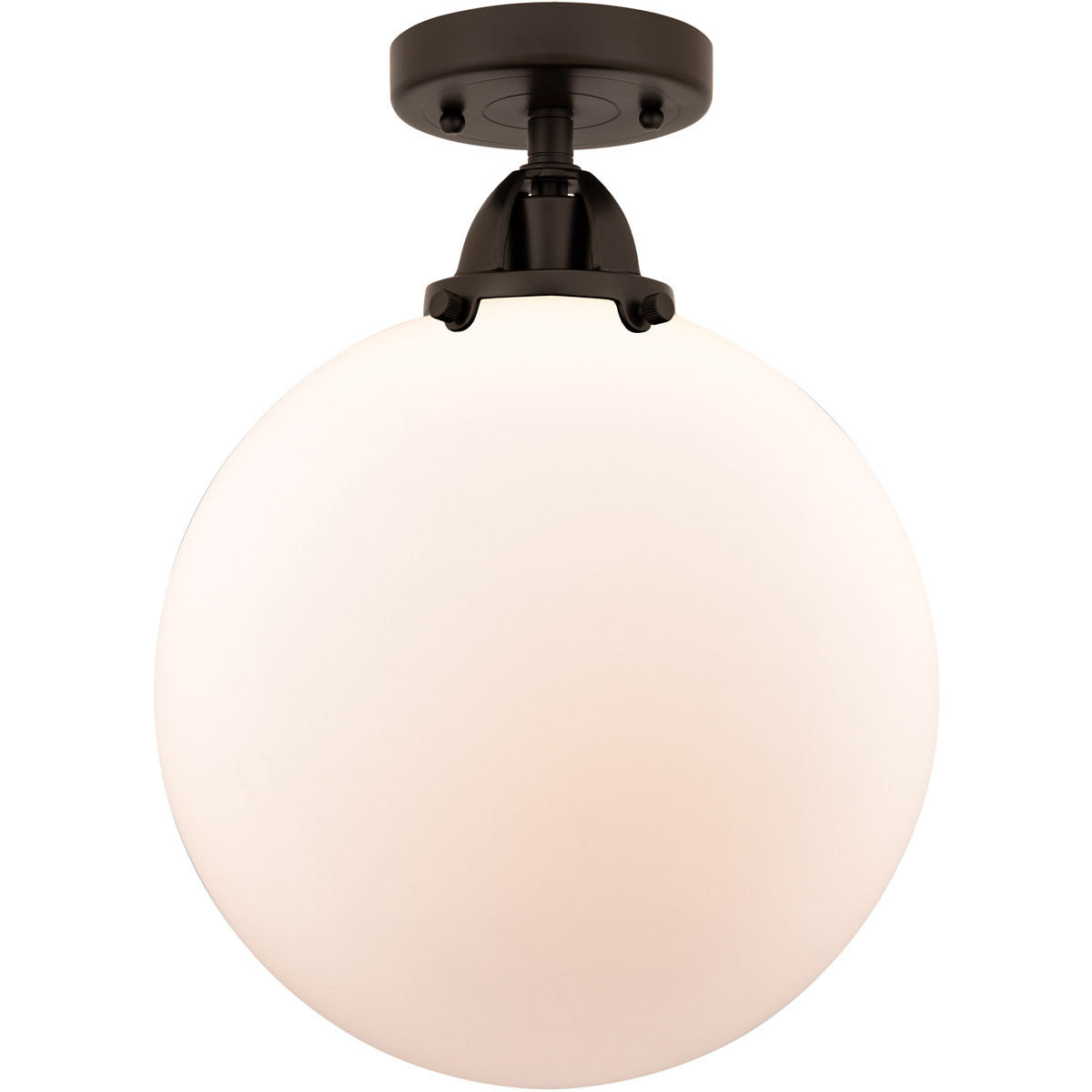 Nouveau 2 Beacon LED 12 inch Oil Rubbed Bronze Semi-Flush Mount Ceiling Light in Matte White Glass