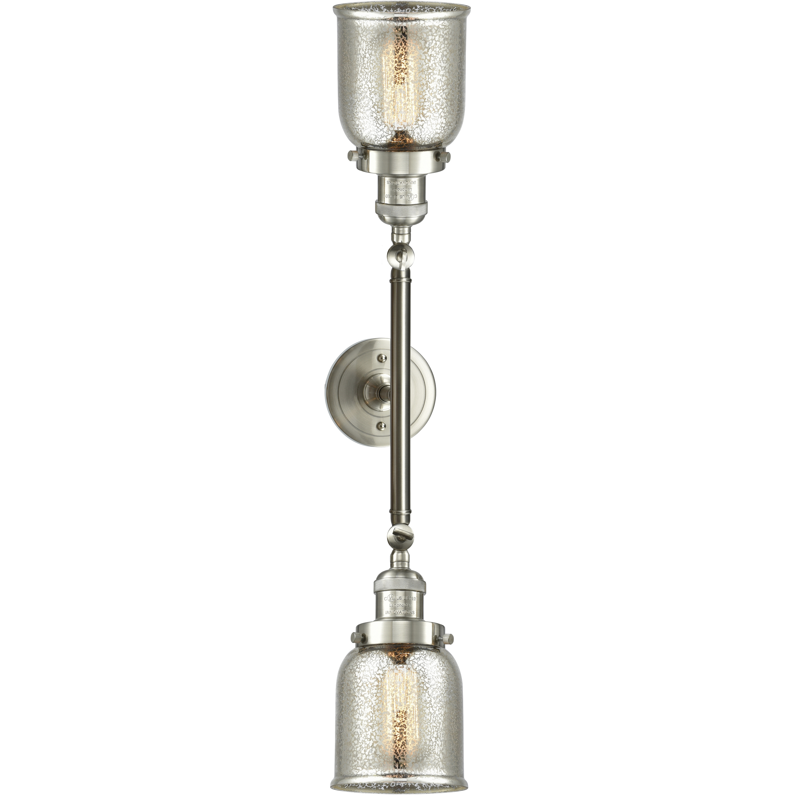 Franklin Restoration Small Bell 2 Light 15 inch Brushed Satin Nickel Bath Vanity Light Wall Light in Silver Plated Mercury Glass, Franklin Restoration