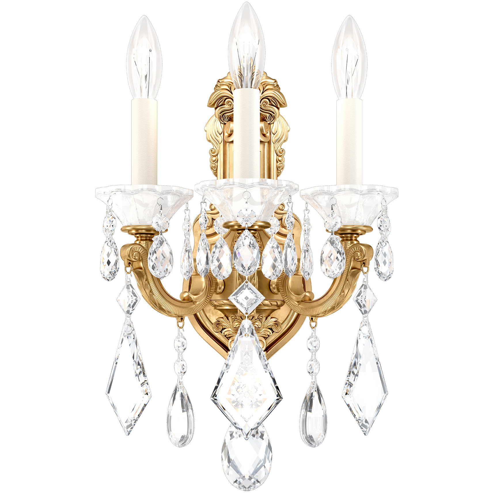 La Scala 3 Light 7.5 inch French Gold Wall Sconce Wall Light in Heritage, French Gold Cast