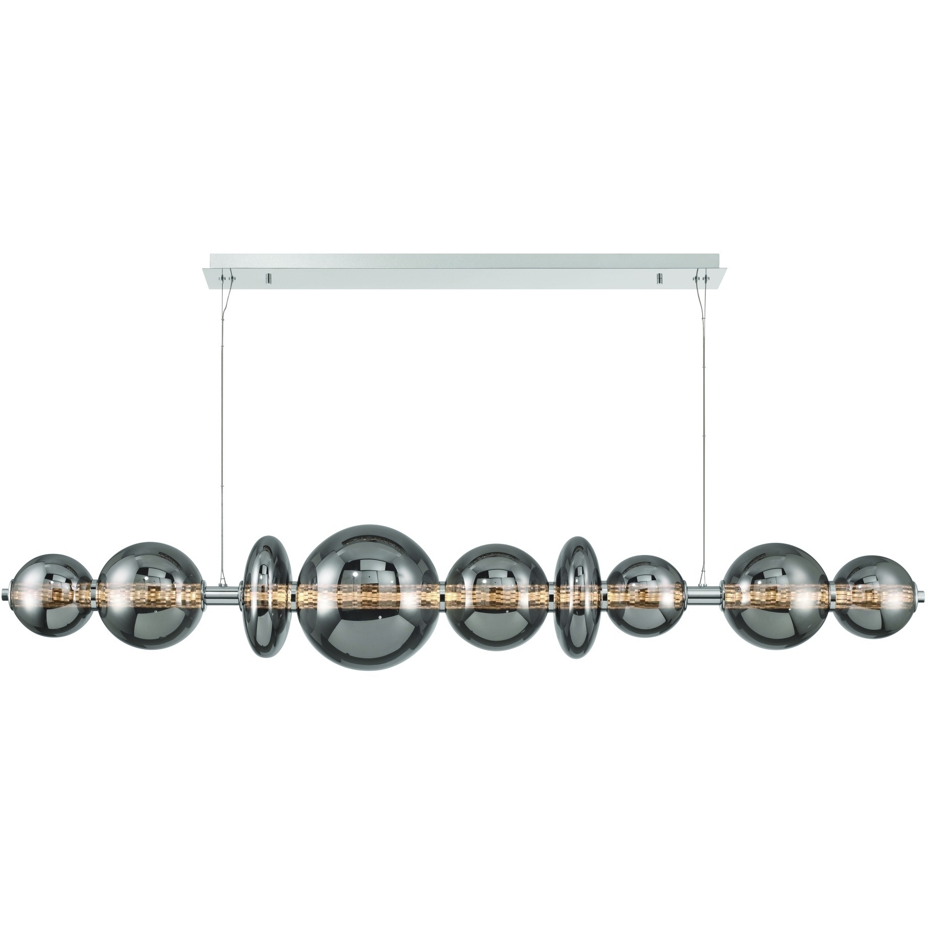 Atomo Linear Chandelier Ceiling Light in Chrome, Smoke