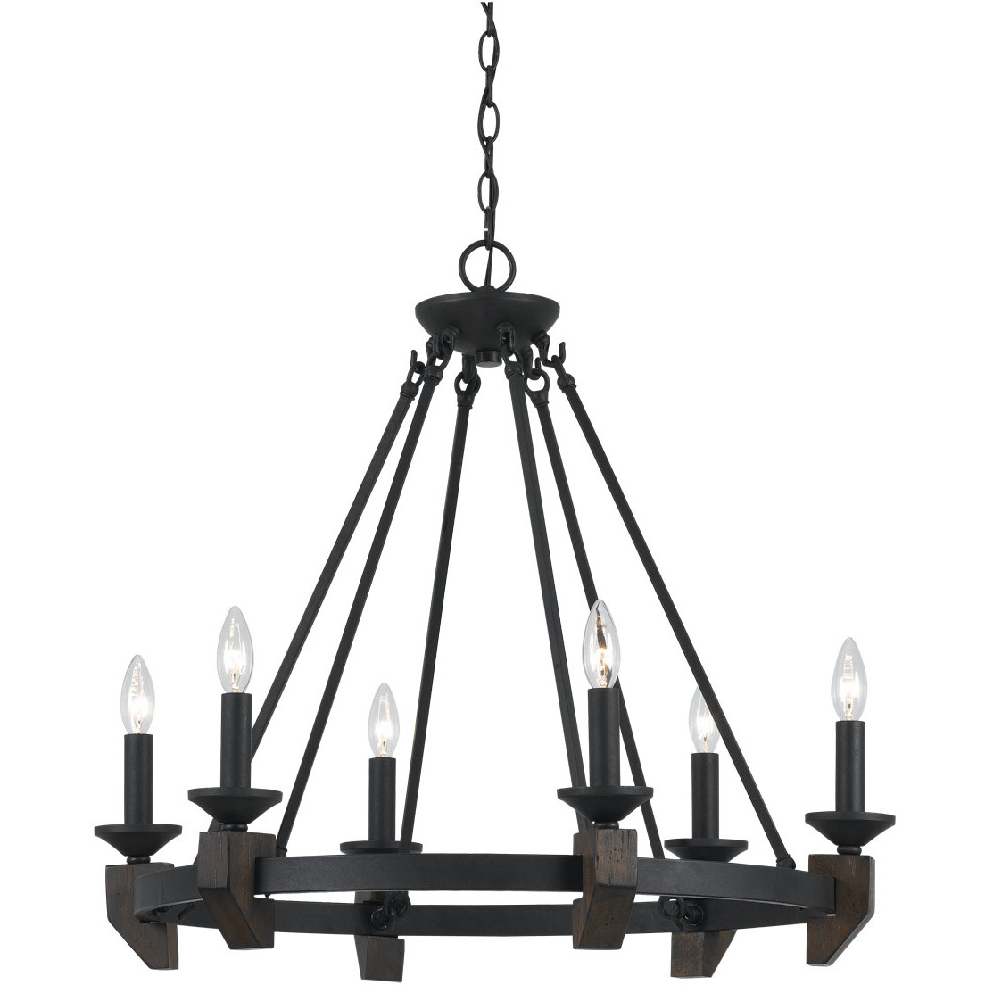 Cruz 6 Light 33 inch Warm Bronze and Wood Chandelier Ceiling Light