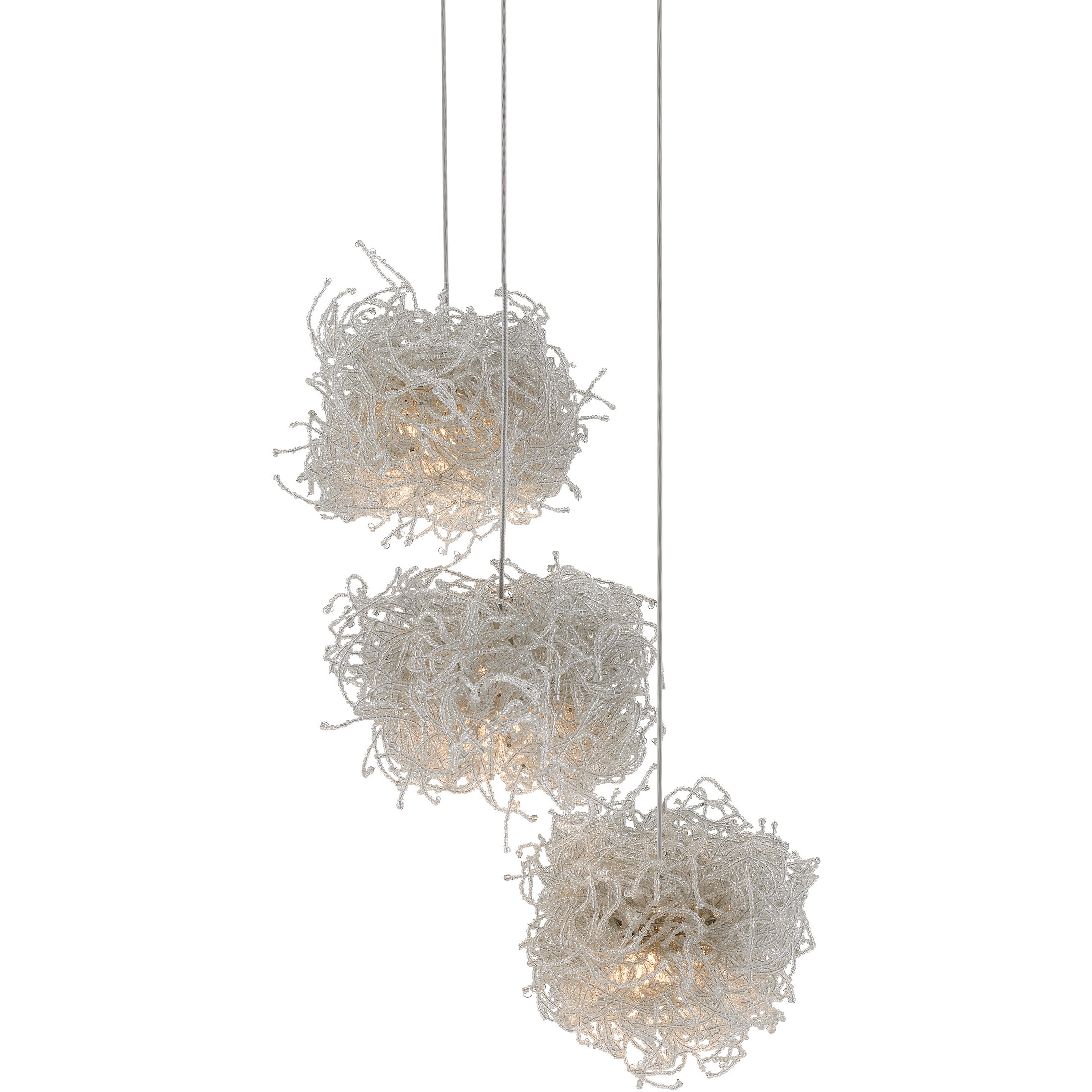 Birds Nest 3 Light 11.5 inch Silver Multi-Drop Pendant Ceiling Light