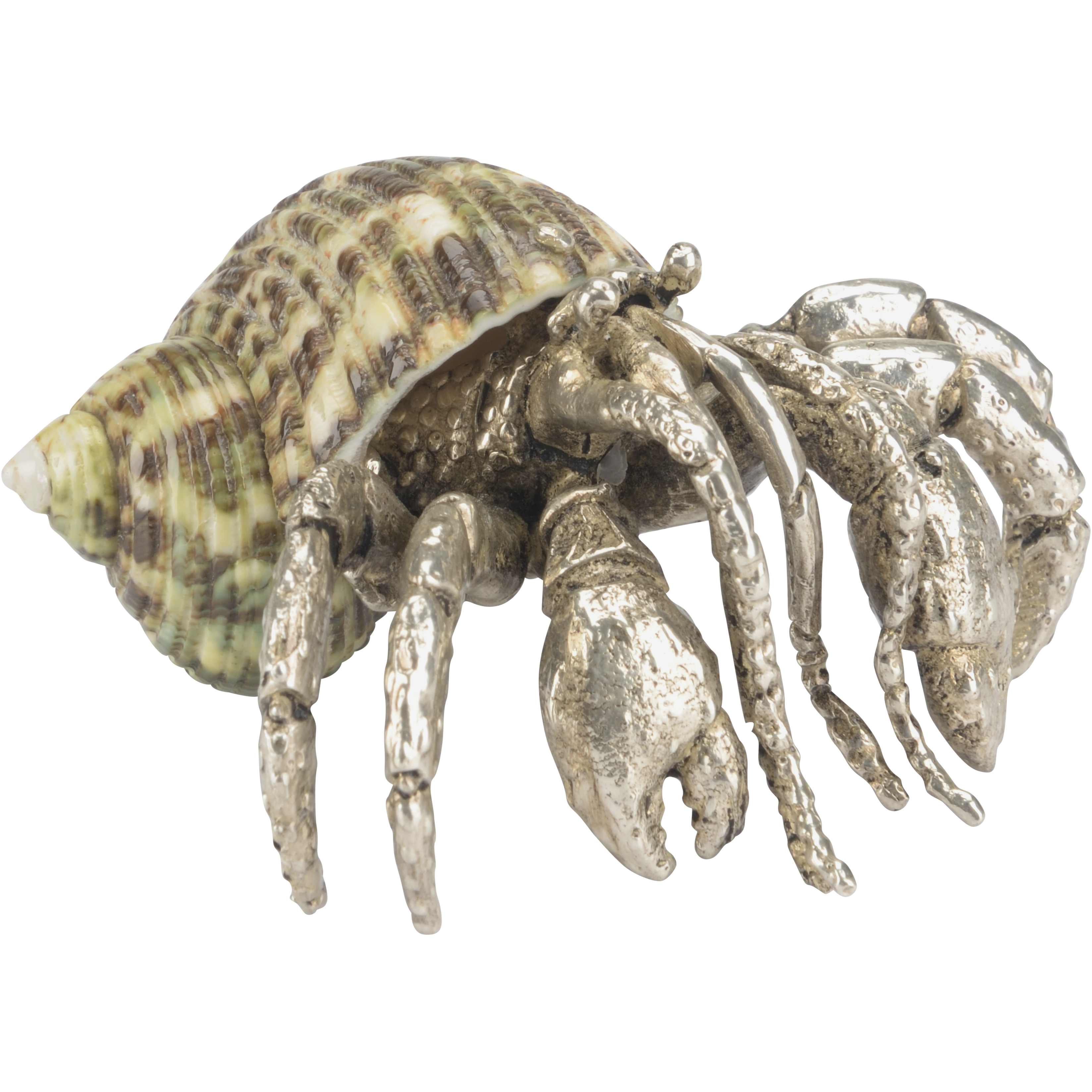 Hermit Crab Silver and Green Figurine