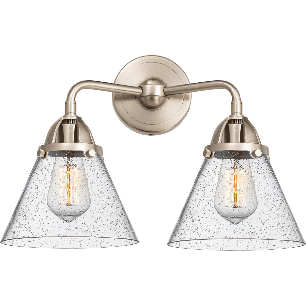 Nouveau 2 Large Cone LED 15.75 inch Brushed Satin Nickel Bath Vanity Light Wall Light in Seedy Glass