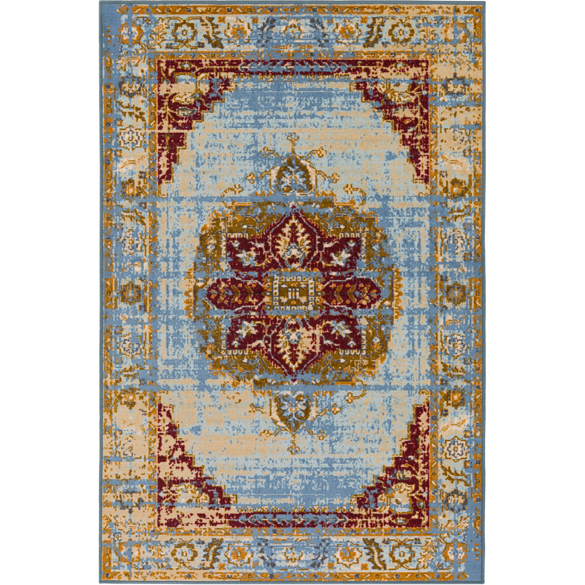 Sonya 36 X 22 inch Neutral and Blue Area Rug, Nylon