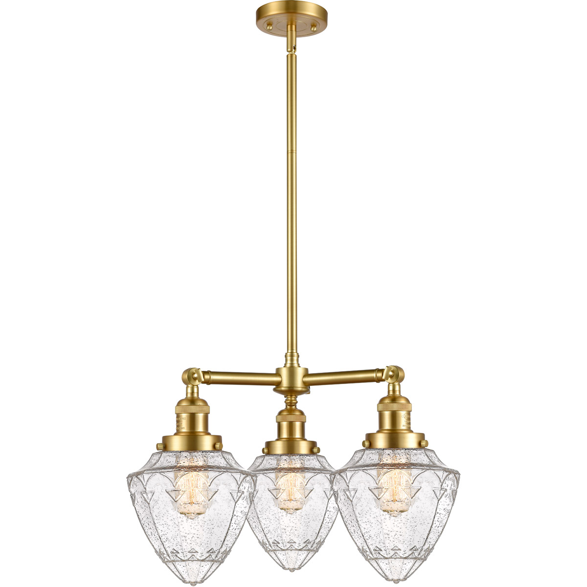 Franklin Restoration Bullet LED 20 inch Satin Gold Chandelier Ceiling Light in Seedy Glass