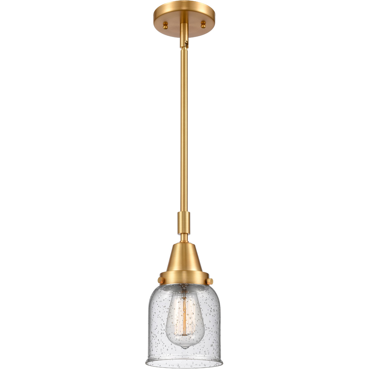 Franklin Restoration Small Bell 1 Light 5 inch Satin Gold Mini Pendant Ceiling Light in Seedy Glass