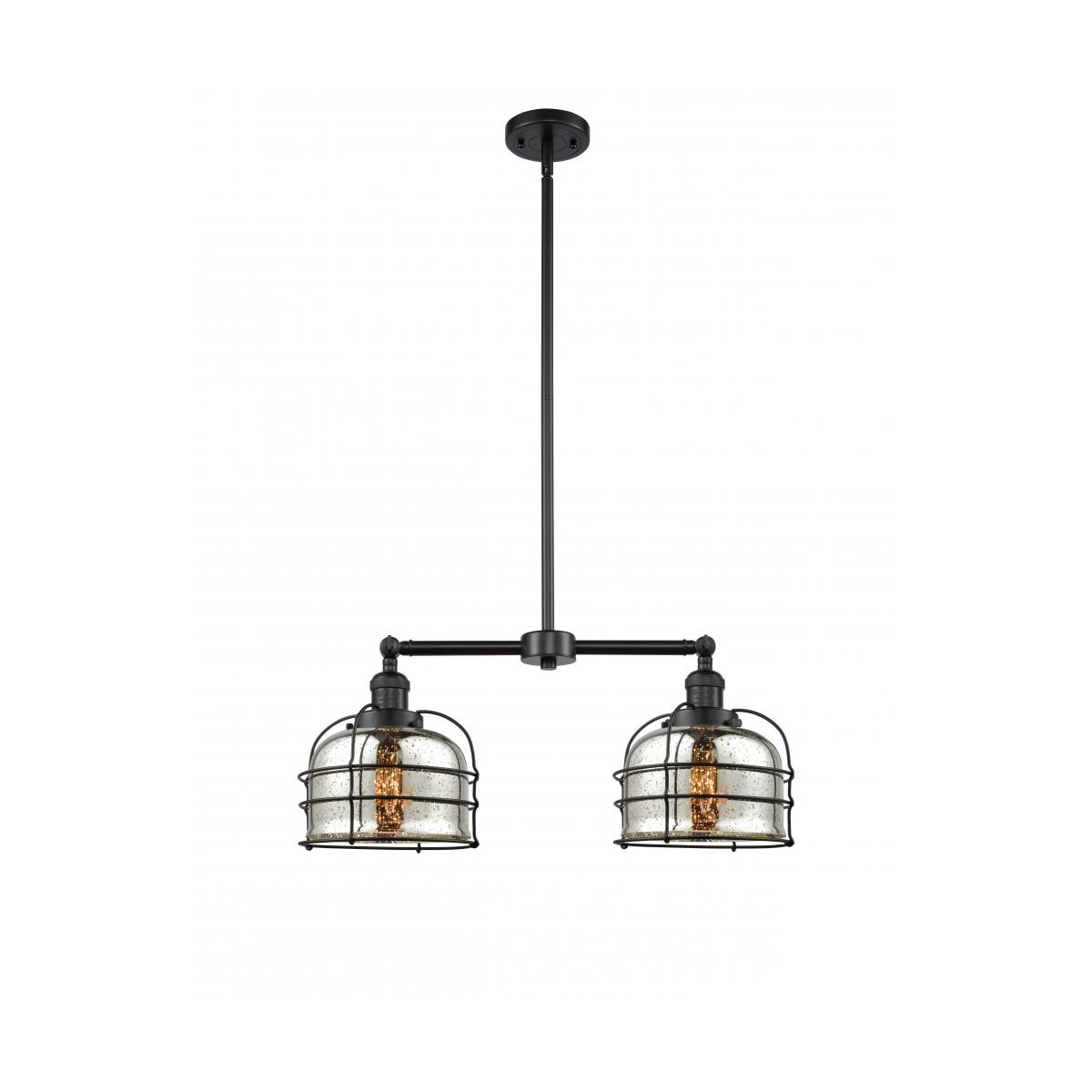 Franklin Restoration Large Bell Cage LED 24 inch Matte Black Chandelier Ceiling Light in Silver Plated Mercury Glass, Franklin Restoration