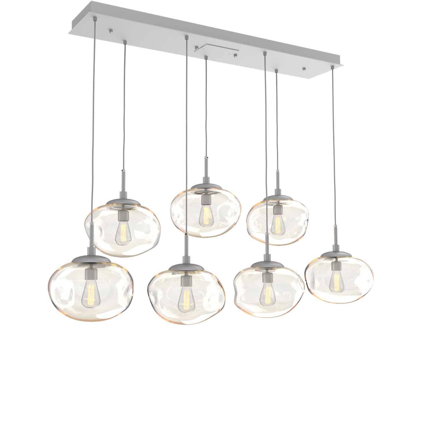 Nova Incandescent 7 Light Classic Silver Linear Pendant Ceiling Light in Amber, Multi-Pendant