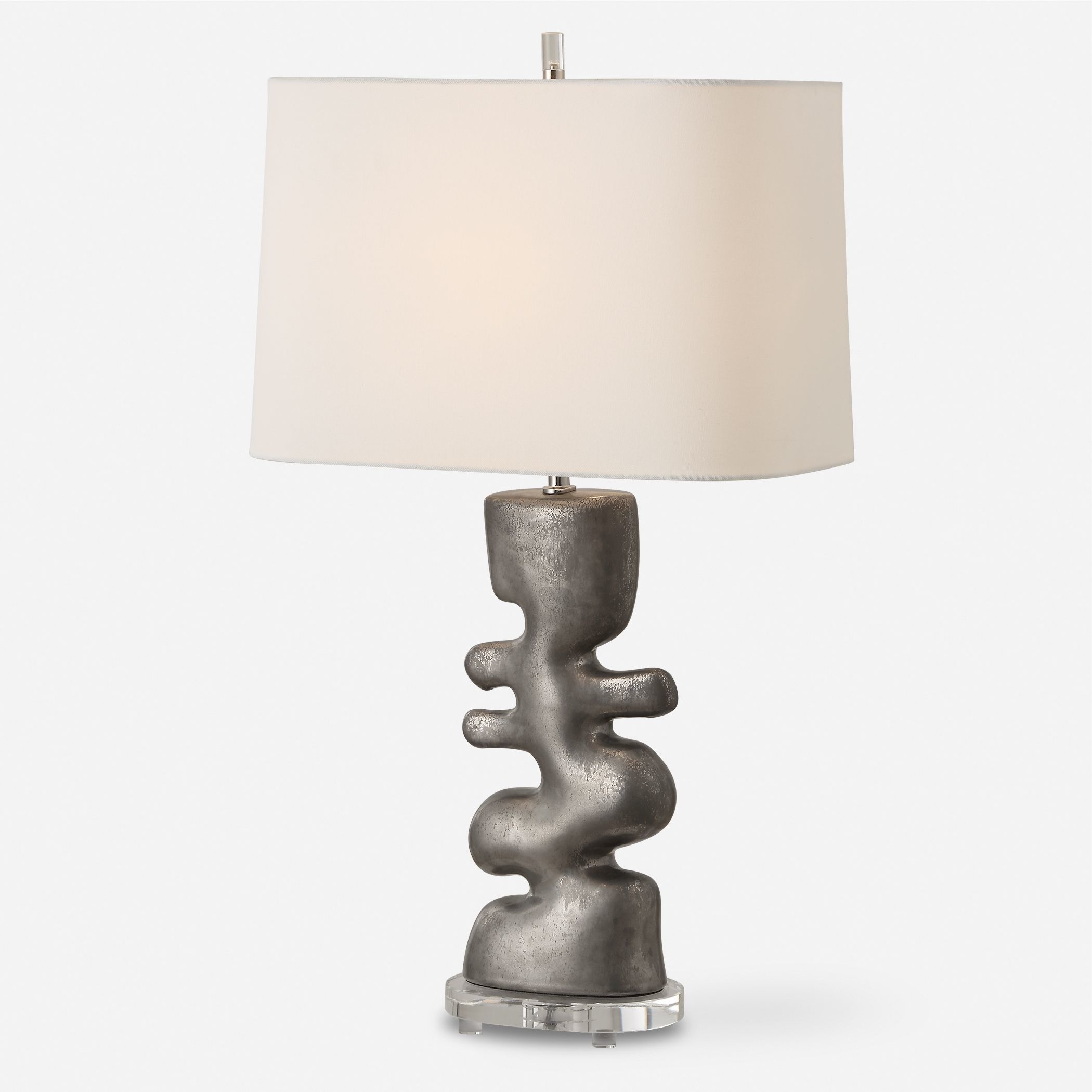 Free Flowing 28.5 inch 150.00 watt Tarnished Nickel Glaze and Clear Crystal Table Lamp Portable Light