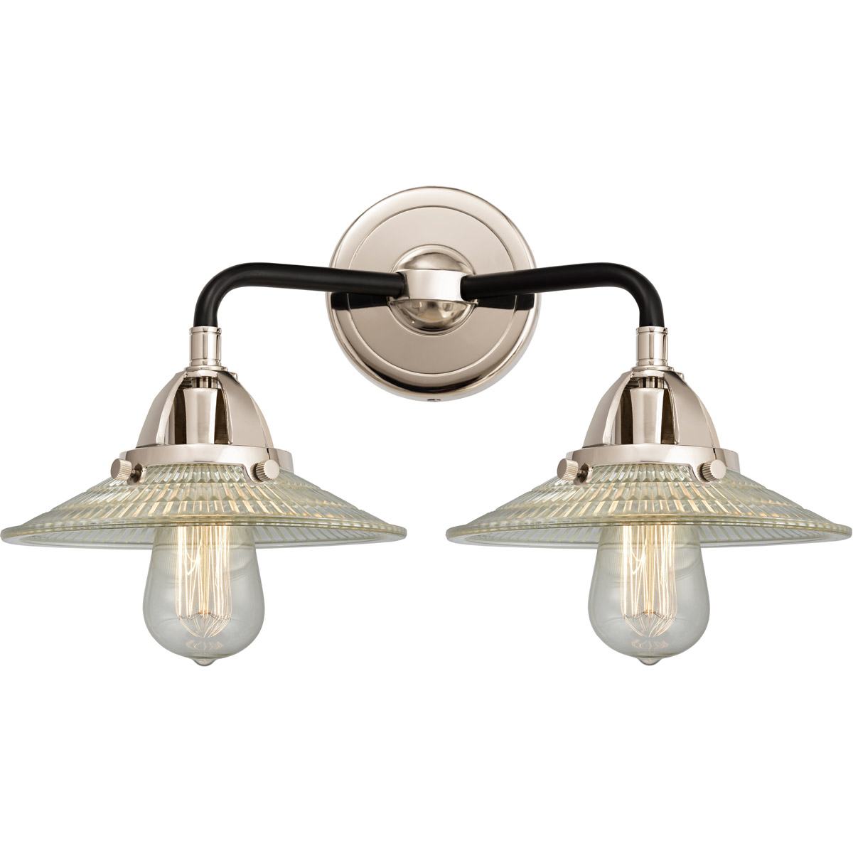 Nouveau 2 Halophane 2 Light 17 inch Black Polished Nickel Bath Vanity Light Wall Light in Clear Halophane Glass