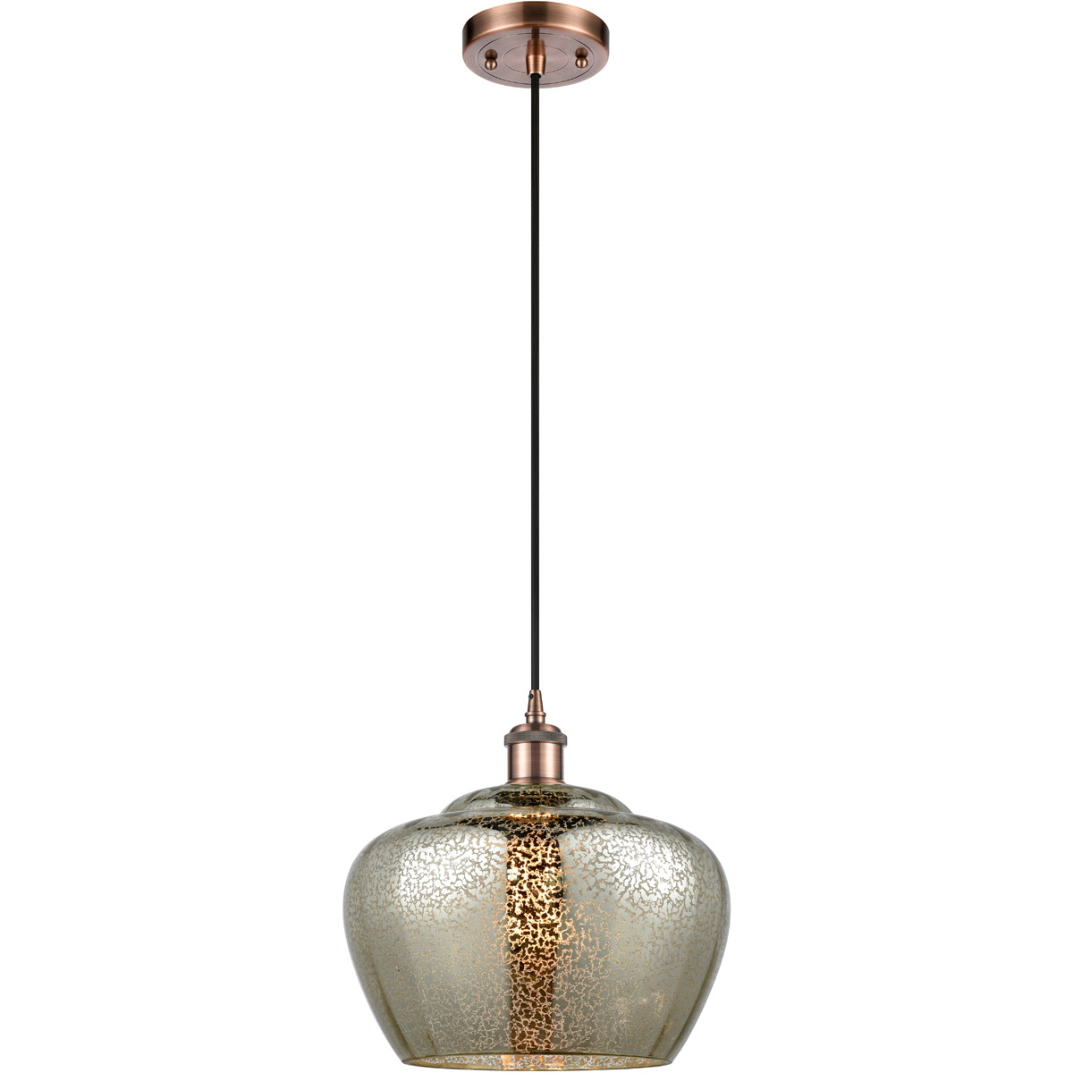 Ballston Large Fenton LED 11 inch Antique Copper Mini Pendant Ceiling Light in Mercury Glass, Ballston