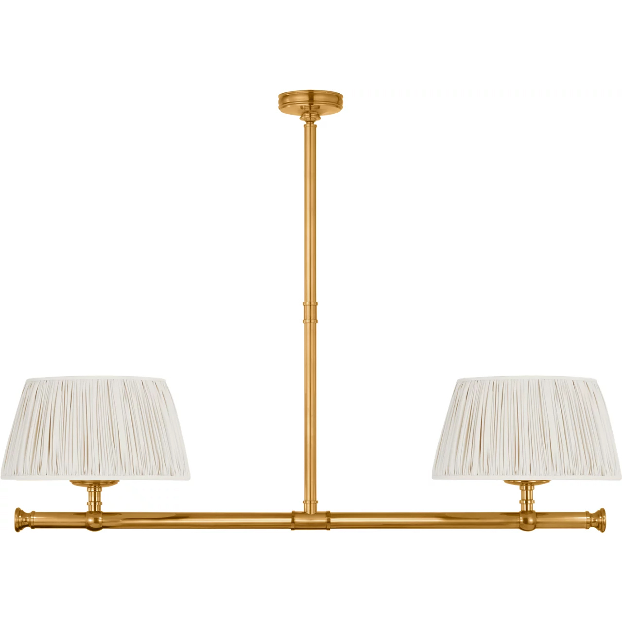 Chapman & Myers Marion LED 56 inch Antique-Burnished Brass Linear Chandelier Ceiling Light in Champage Silk Pleat