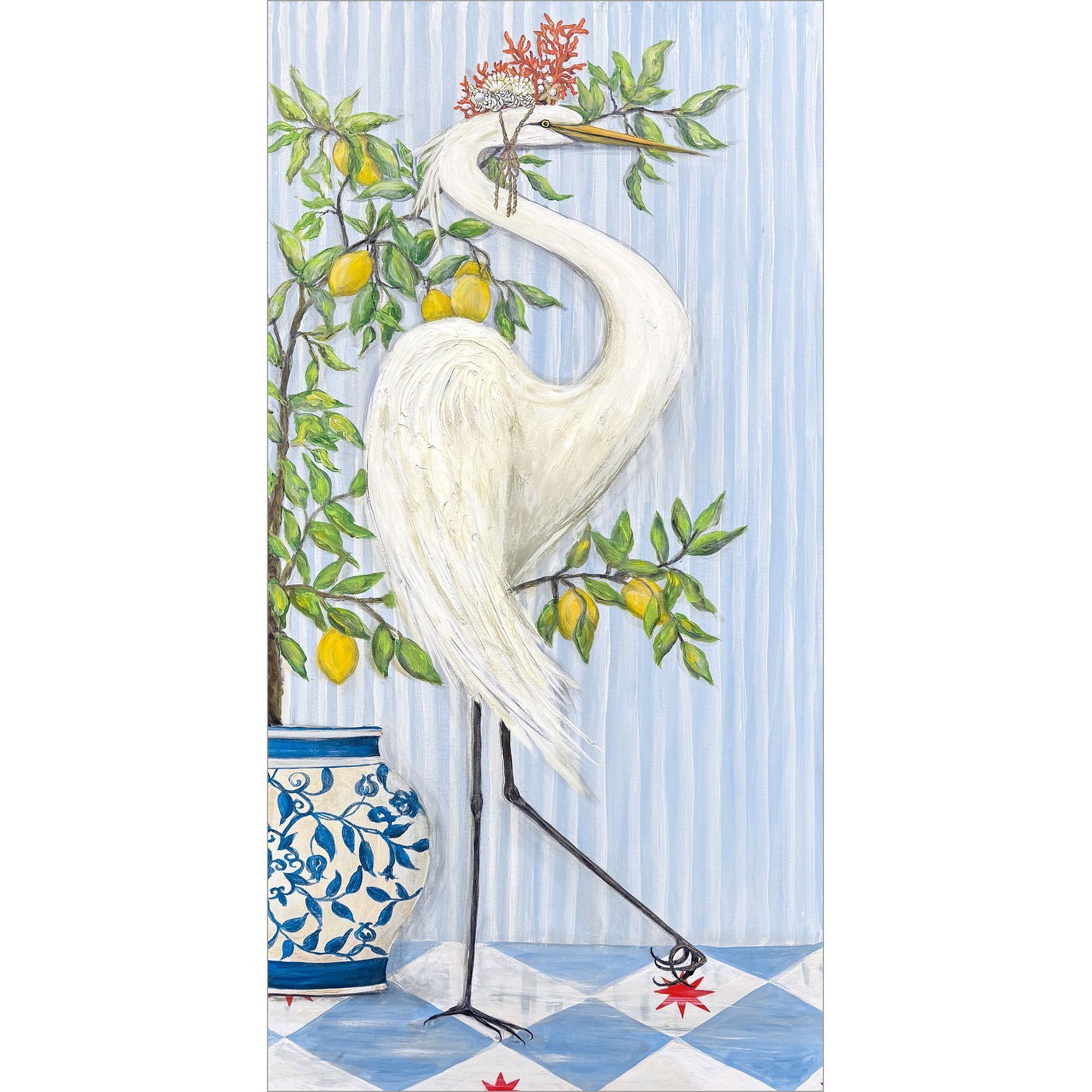 Crowned Crane Blue and Red and White and Yellow Wall Sculpture, The Studio