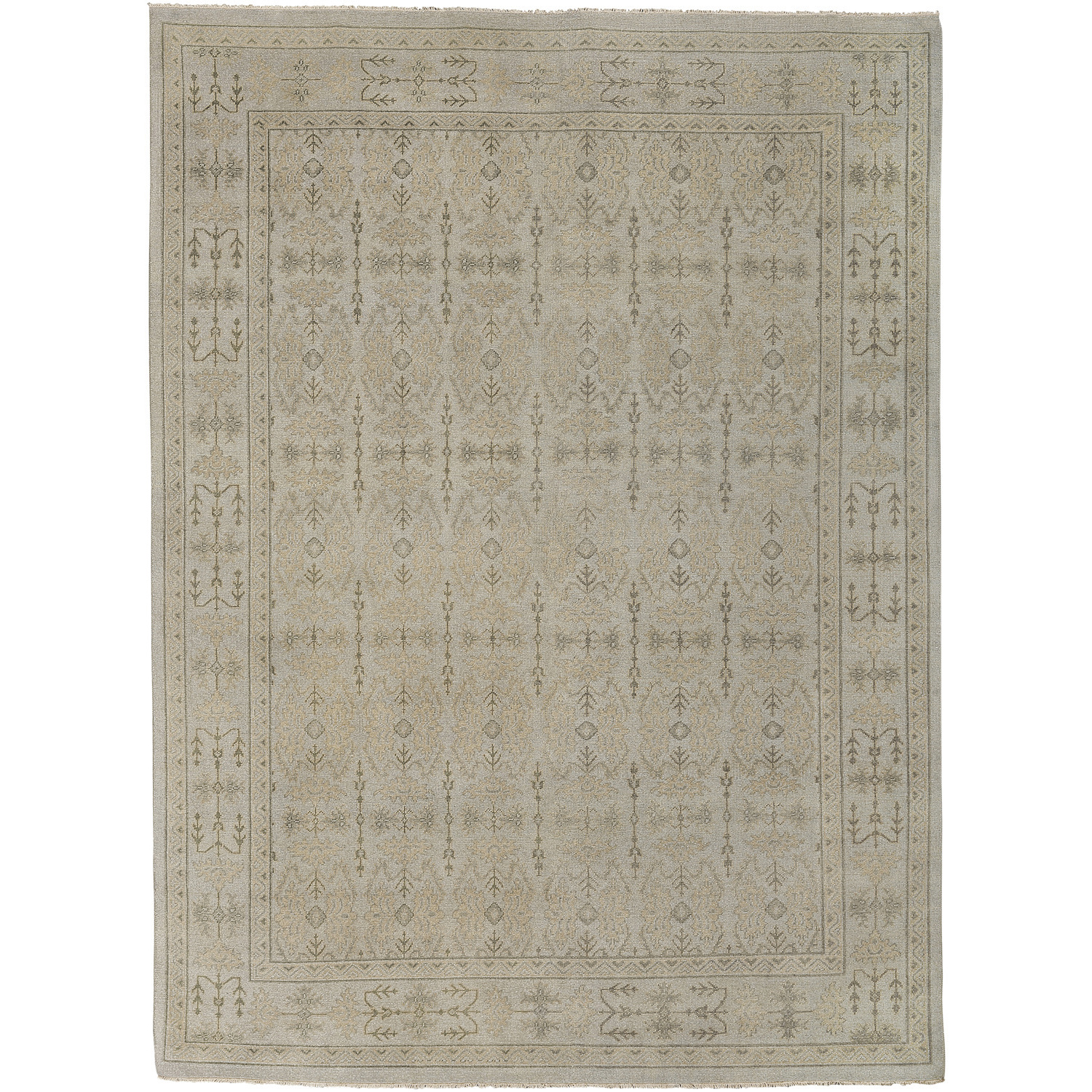 Castle 36 X 24 inch Medium Gray / Dusty Sage / Charcoal / Cream / Olive Handmade Rug