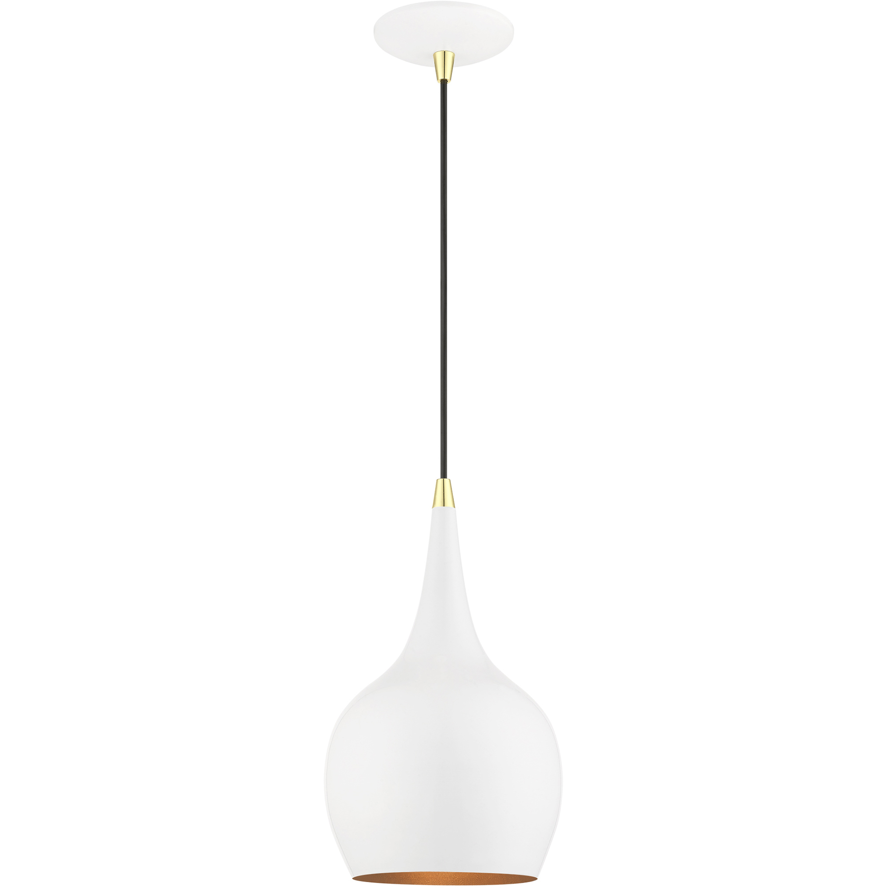 Andes 1 Light 7.75 inch Shiny White with Polished Brass Accents Mini Pendant Ceiling Light