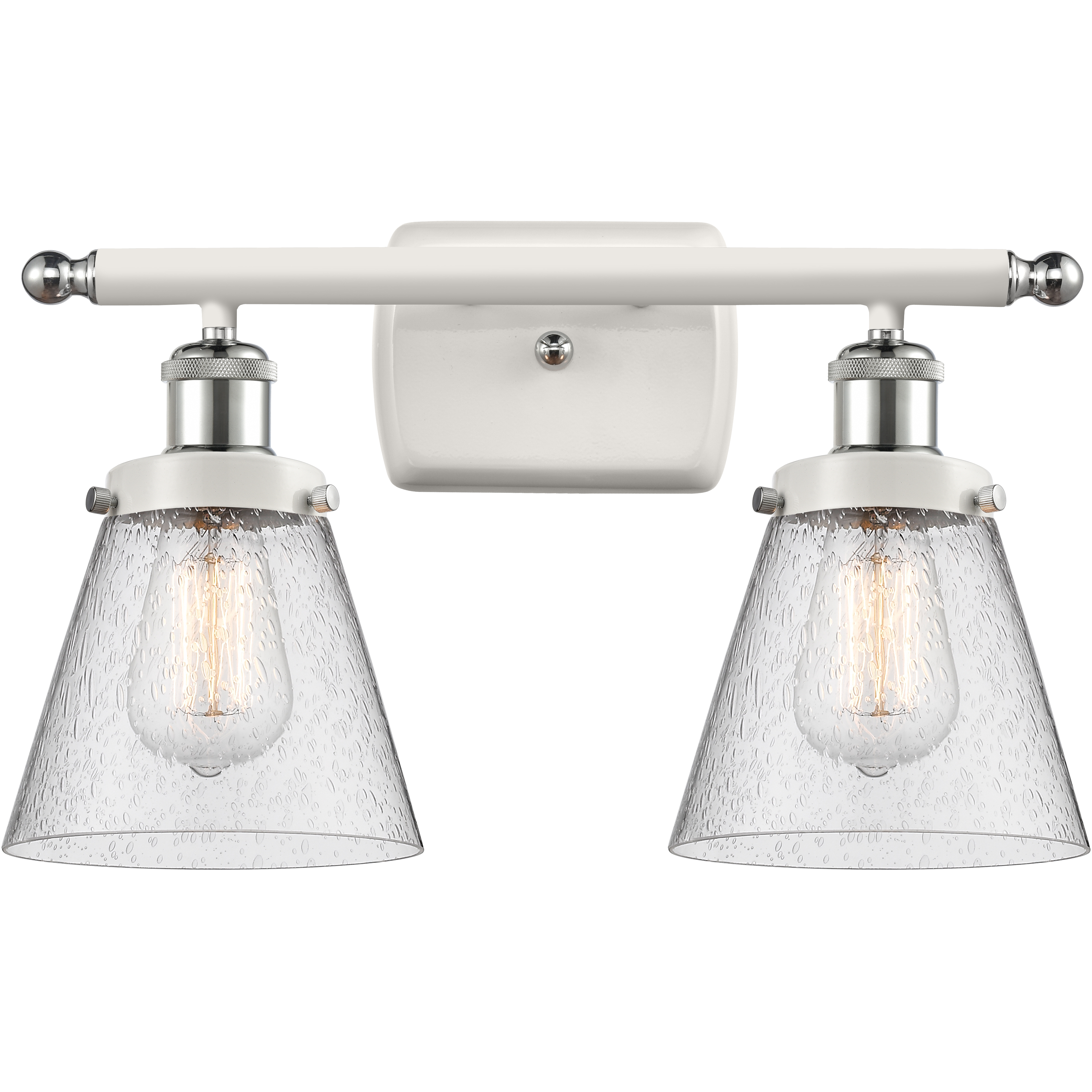 Ballston Small Cone 2 Light 16 inch White and Polished Chrome Bath Vanity Light Wall Light in Seedy Glass