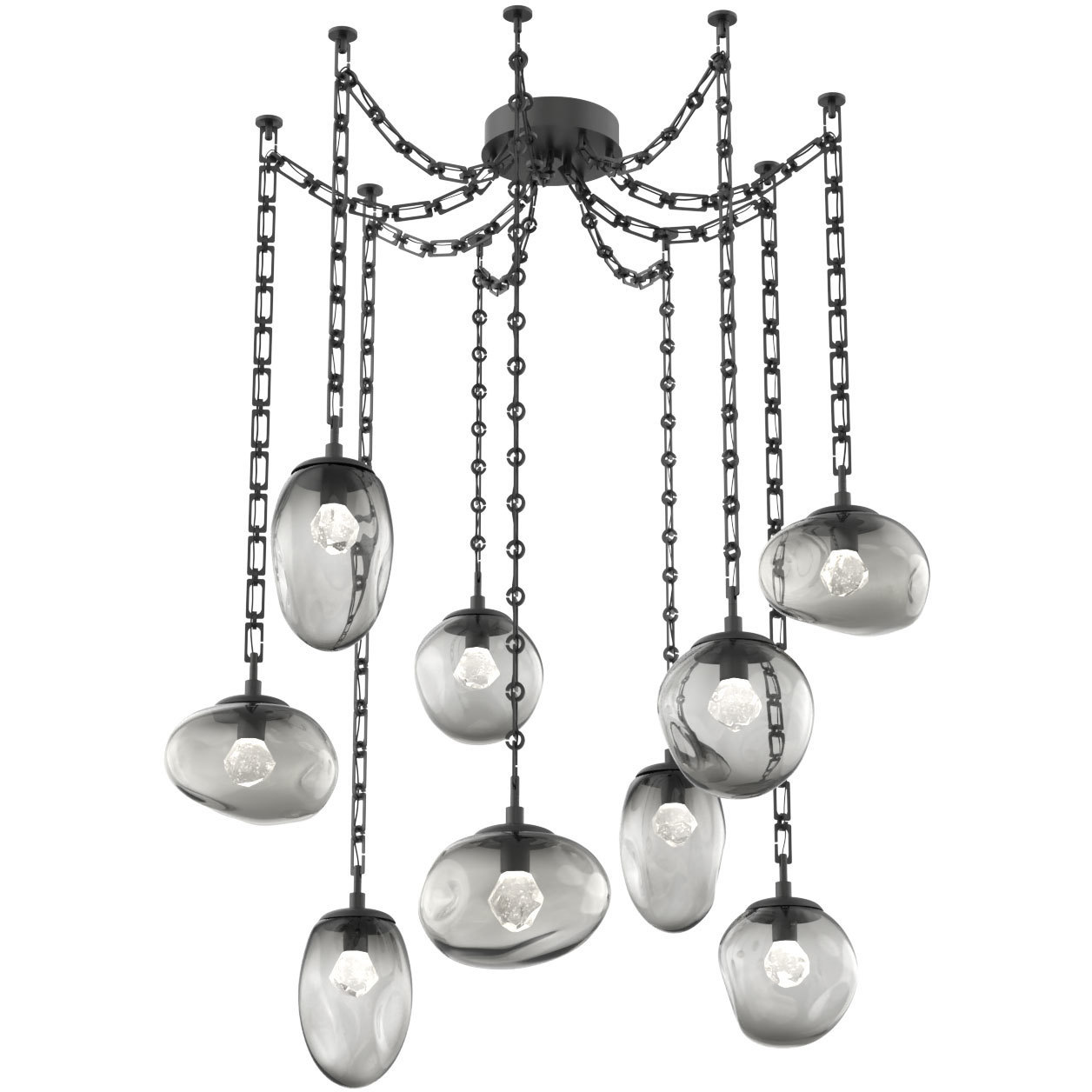 Cosmos LED 17 inch Matte Black Swag Multi-Pendant Ceiling Light in 3000K LED, Zircon Inner - Smoke Outer, Rectangular Chain