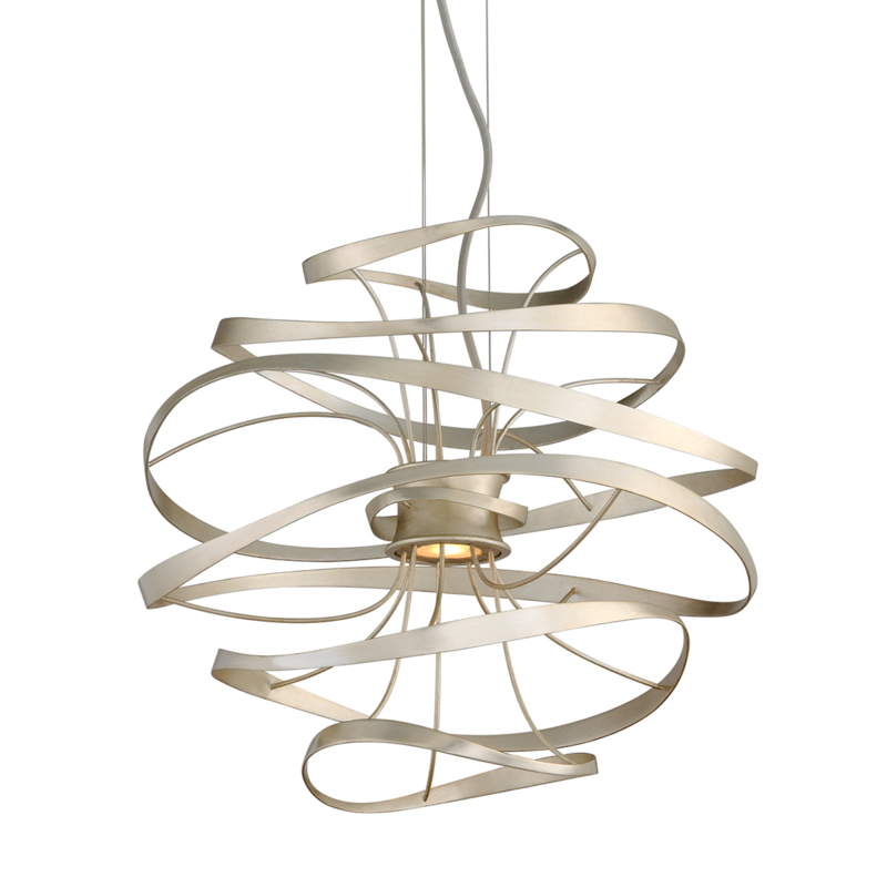 Calligraphy LED 18 inch Silver Leaf with Polished Stainless Accents Pendant Ceiling Light