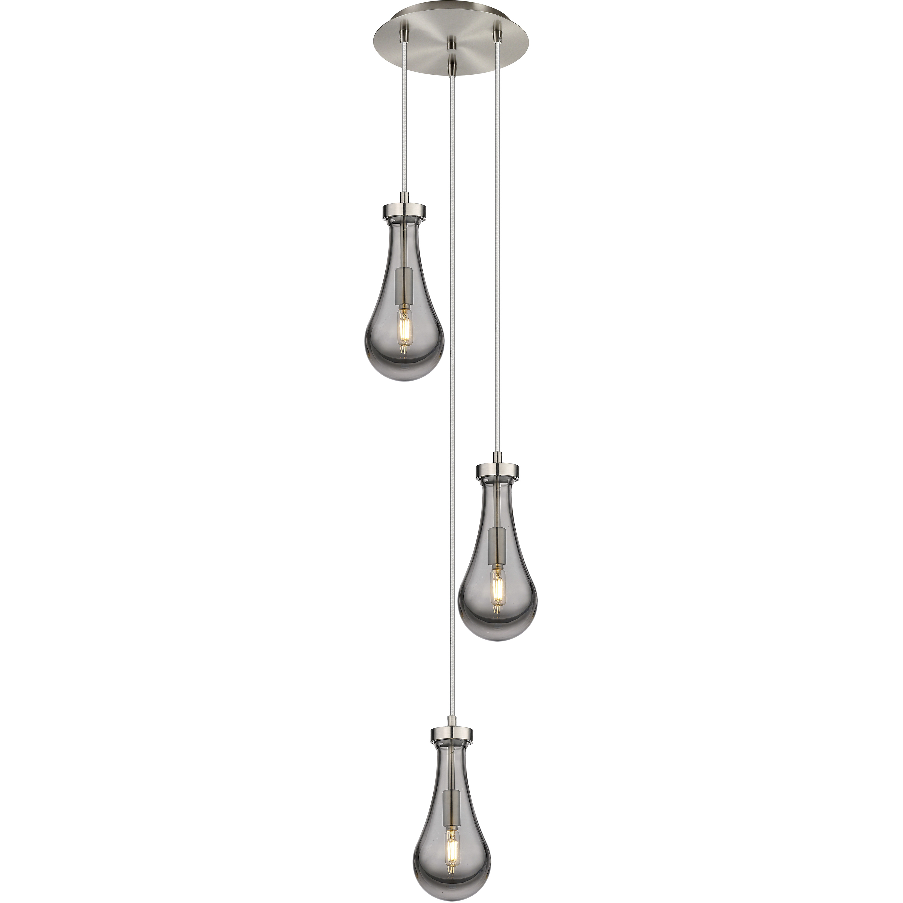 Owego 3 Light 12.63 inch Brushed Satin Nickel Multi Pendant Ceiling Light in Light Smoke Glass